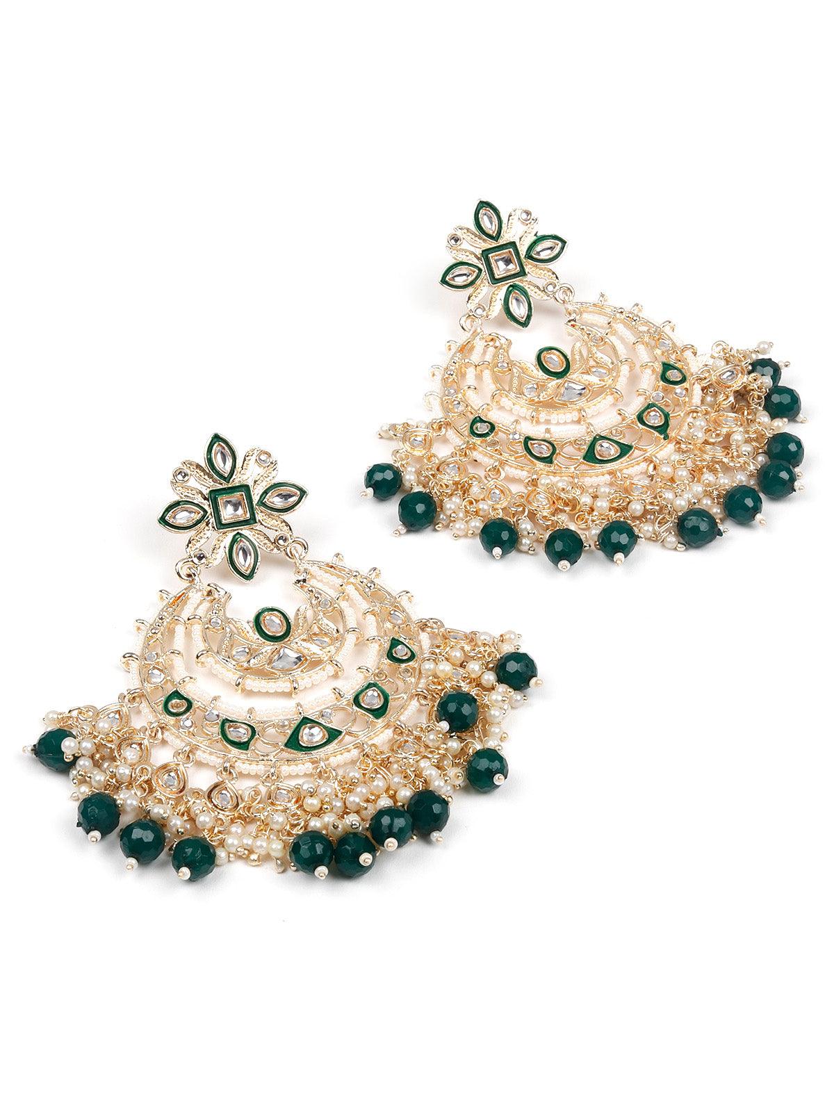 Women's The Gorgeous White And Green Chandbali Earring
