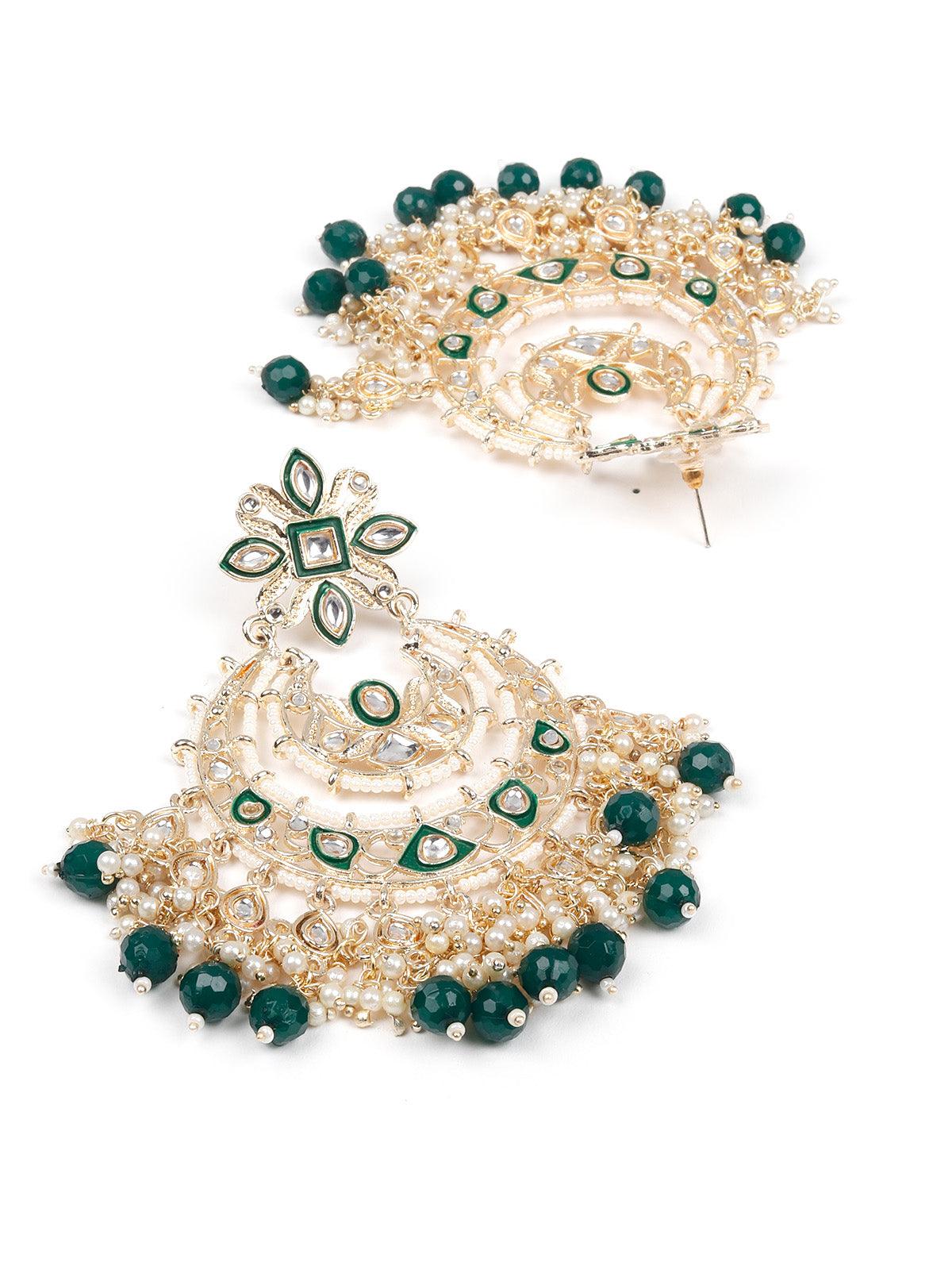 Women's The Gorgeous White And Green Chandbali Earring