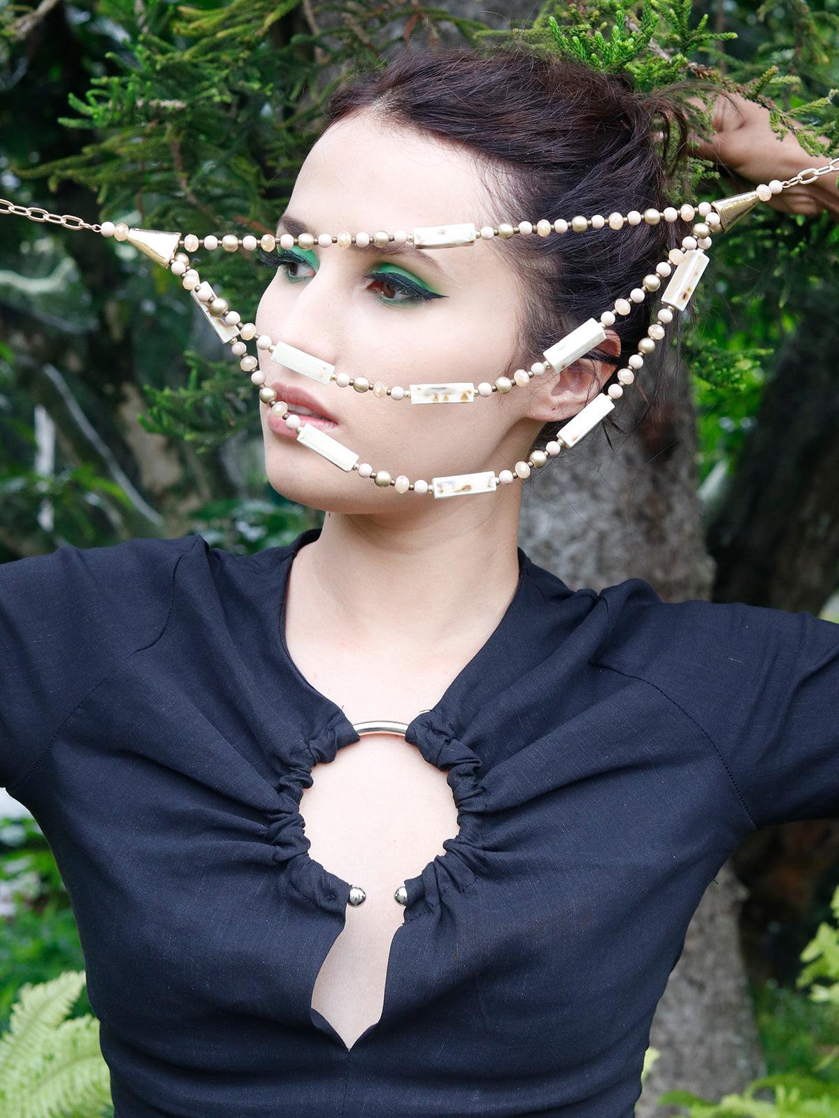 Women's Three-Layered Beaded Chain-Beig