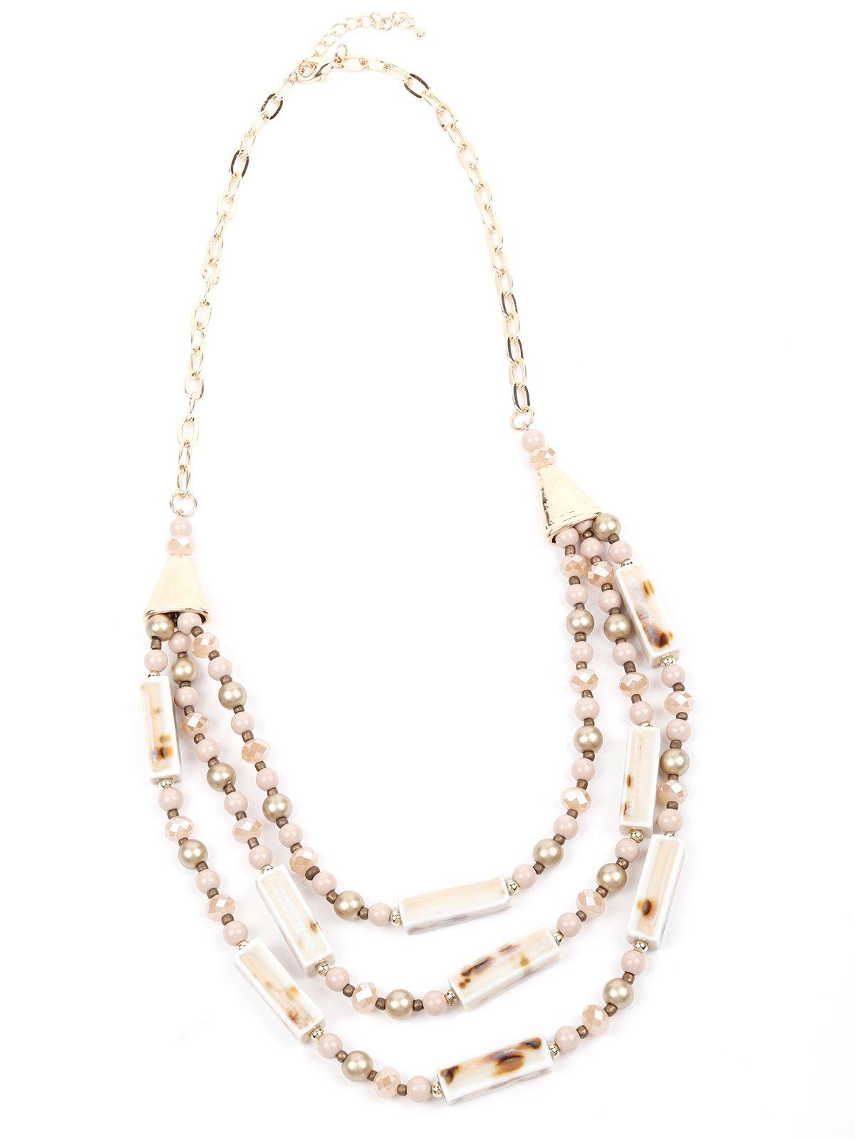 Women's Three-Layered Beaded Chain-Beig
