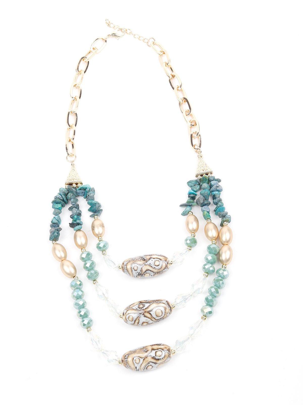 Women's Three-Layered Blue Stone Embellished Necklac