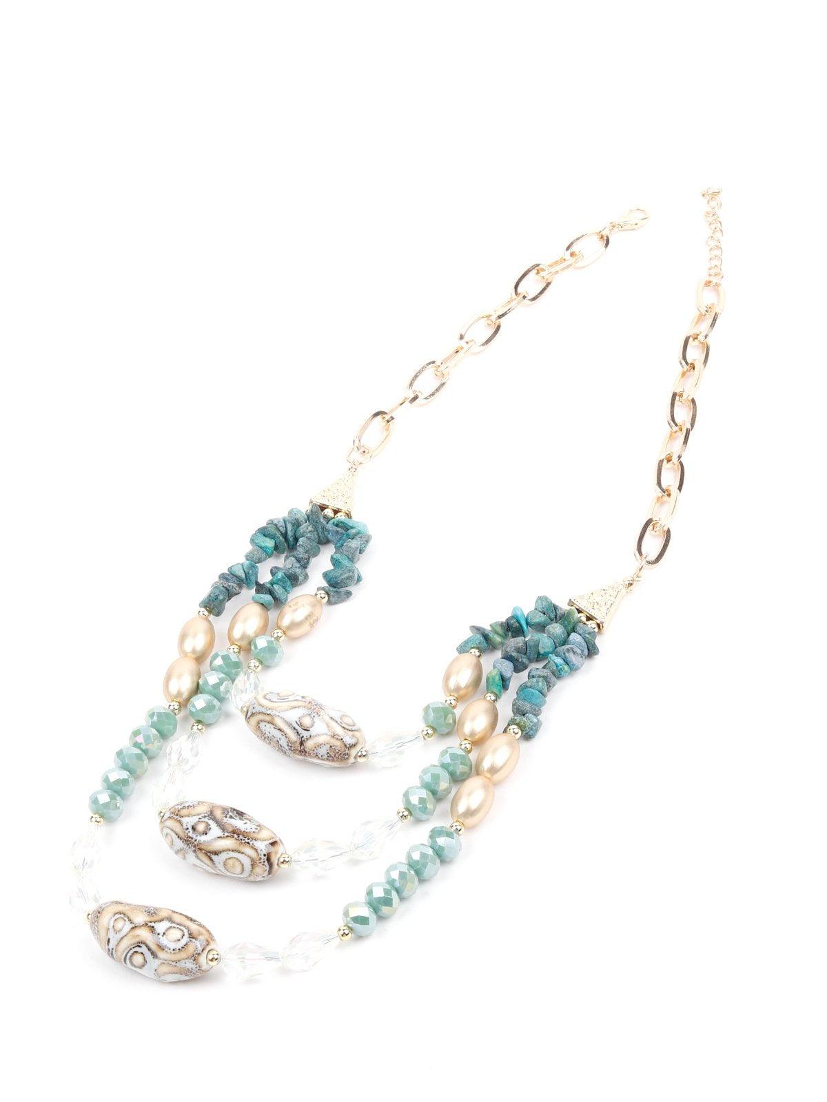 Women's Three-Layered Blue Stone Embellished Necklac