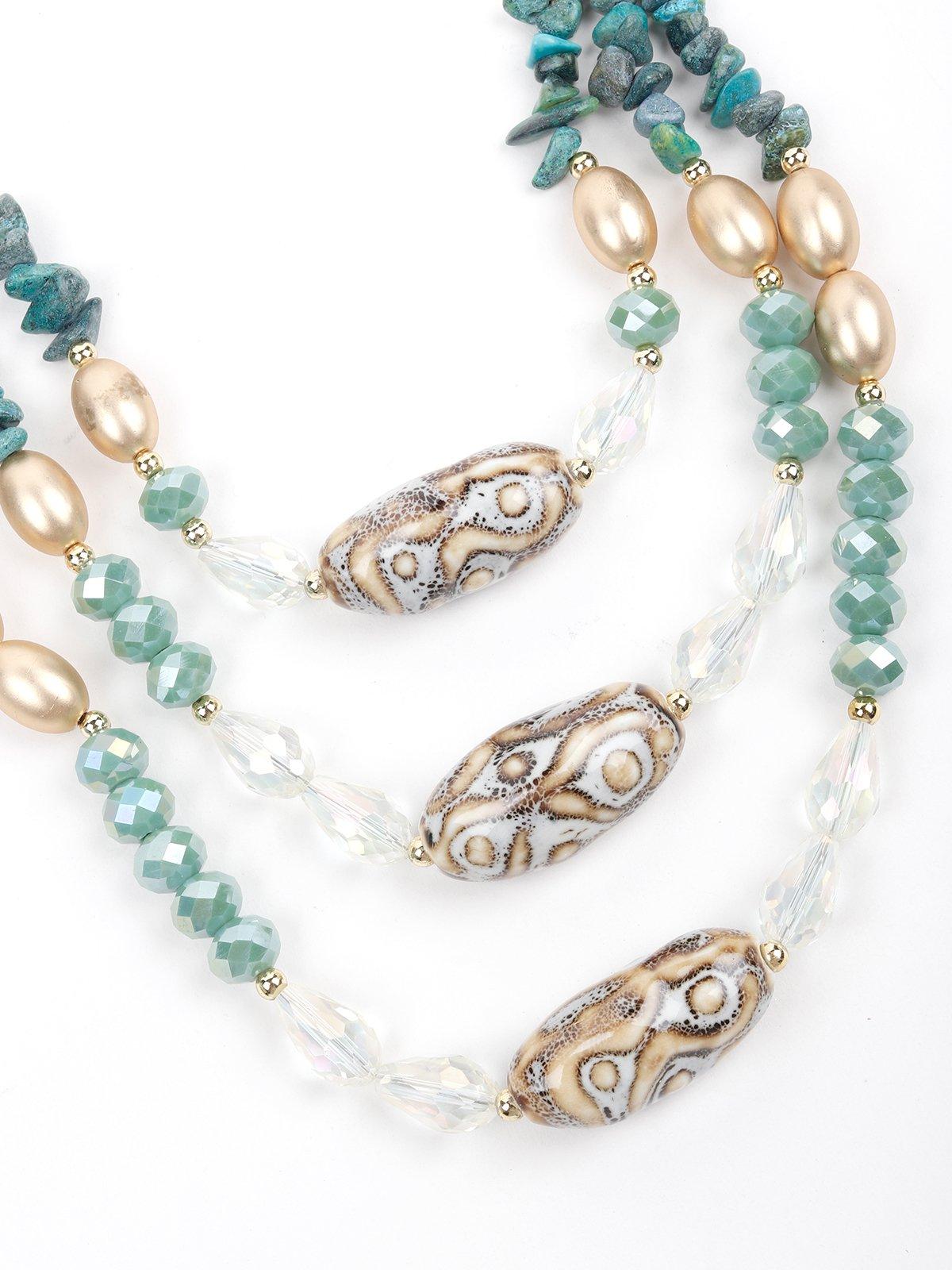 Women's Three-Layered Blue Stone Embellished Necklac