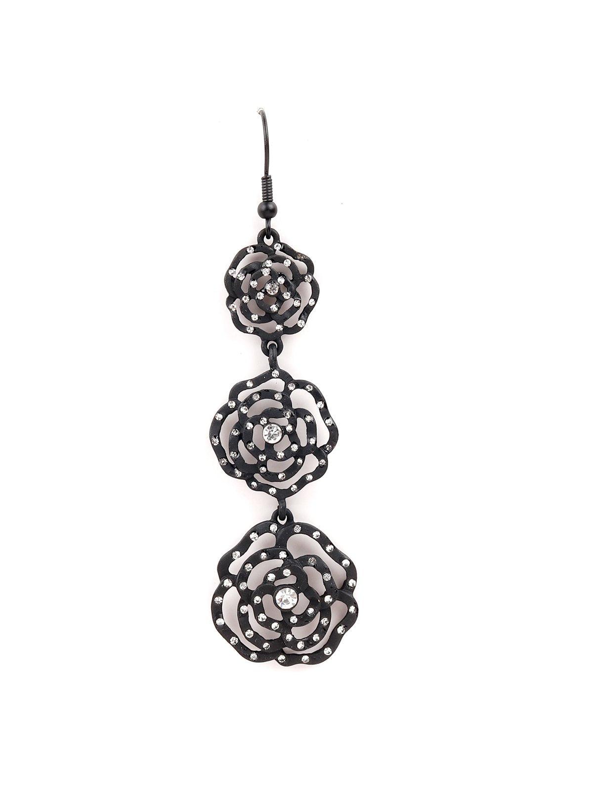Women's Three Tier Black Floral Earring