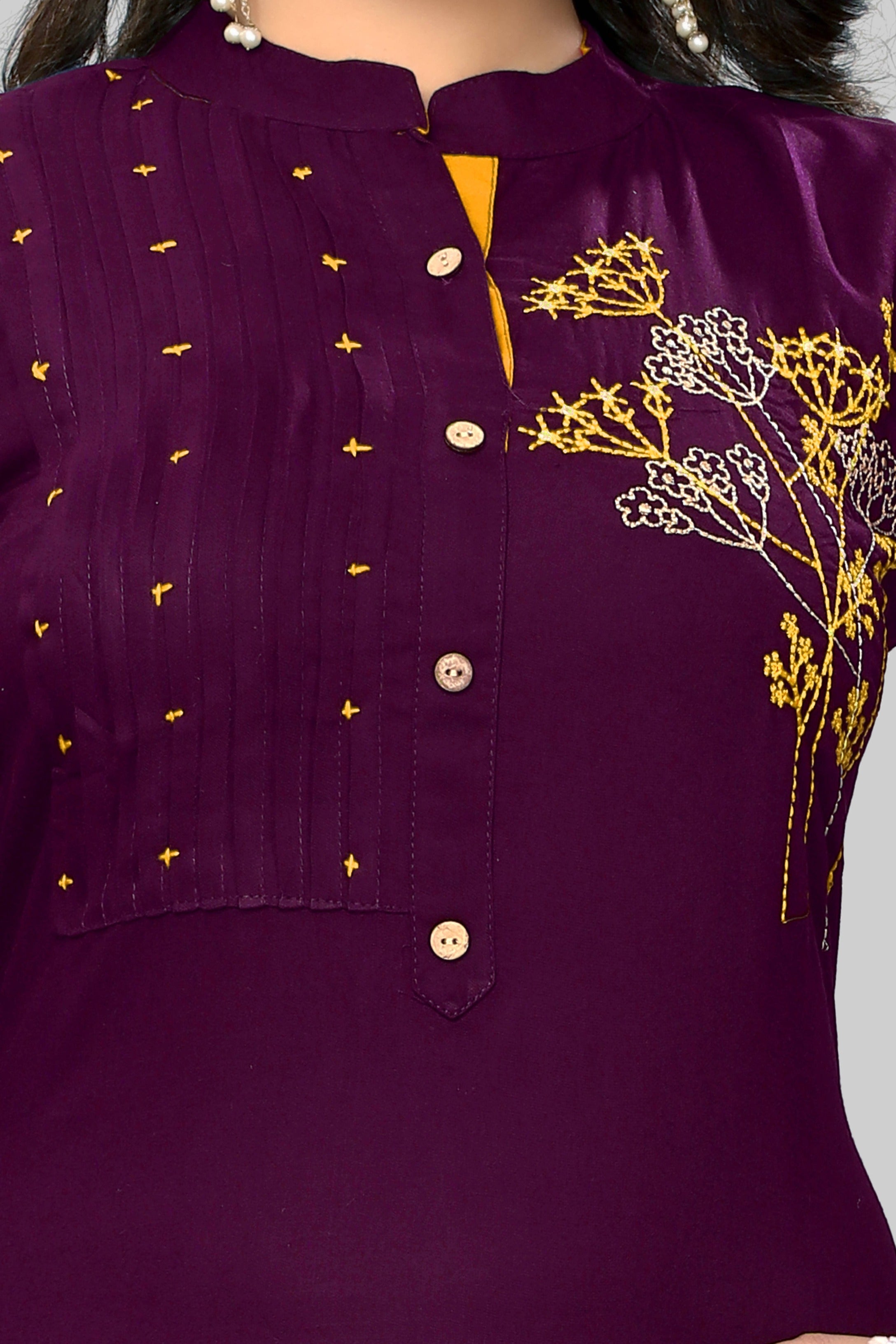 Women's Embroidered Straight Rayon Purple Kurta Only
