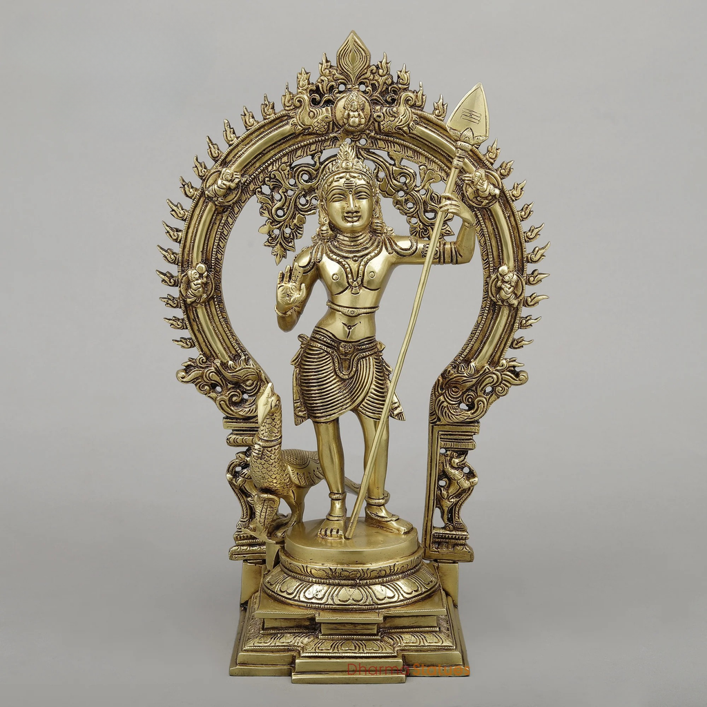 Brass Kartik with Peacock & Frame, Golden Finish, 16.5"