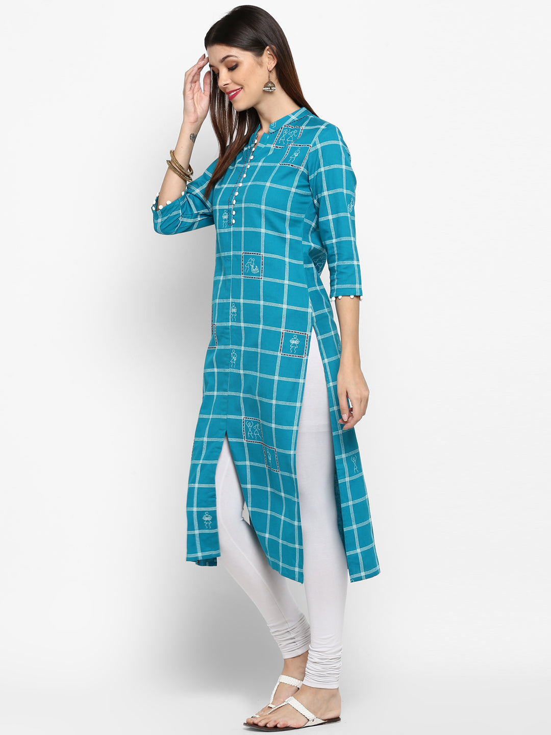 Women's Sky Blue Cotton Kurta By Vbu