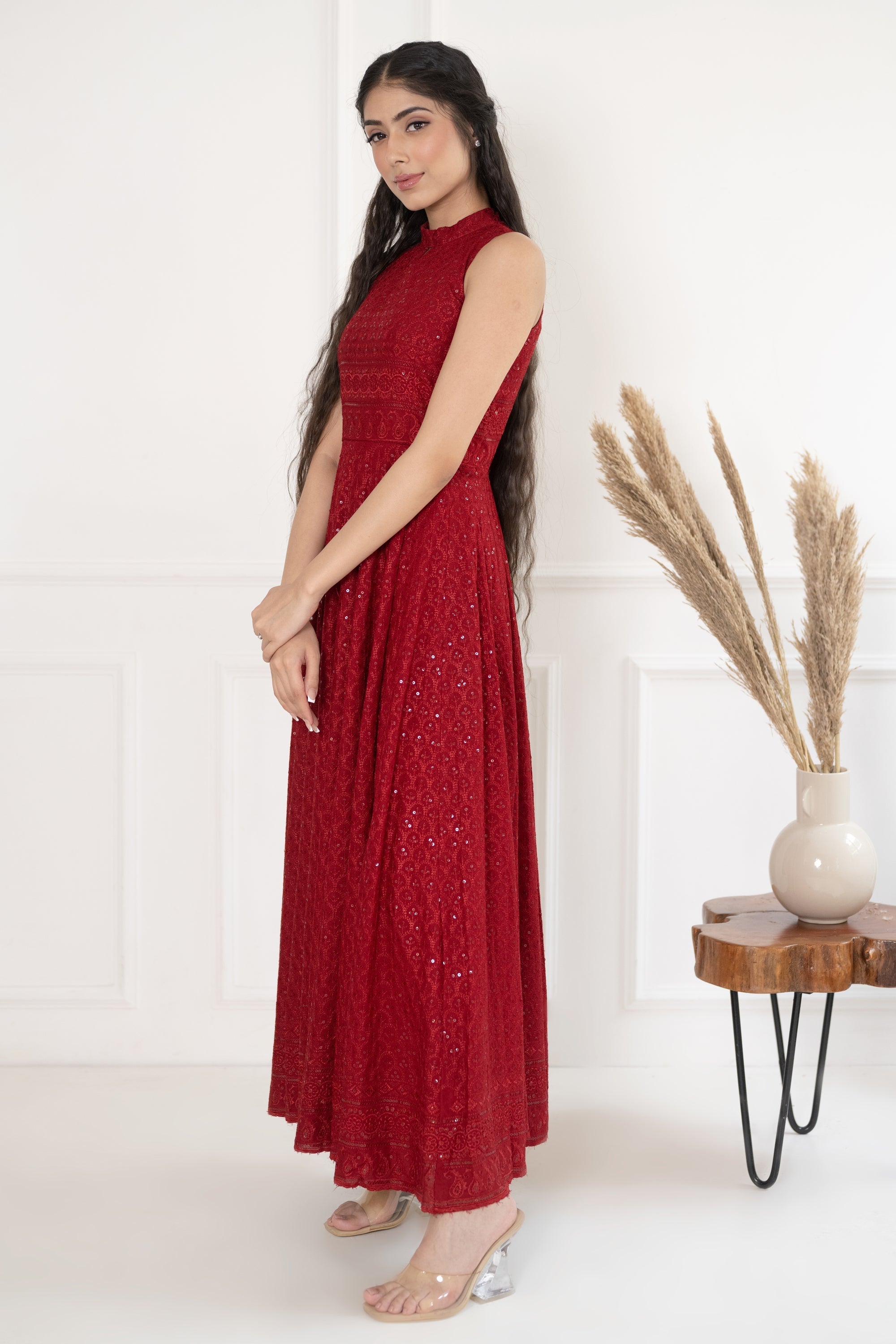 Women's Red Embroidered Dress
