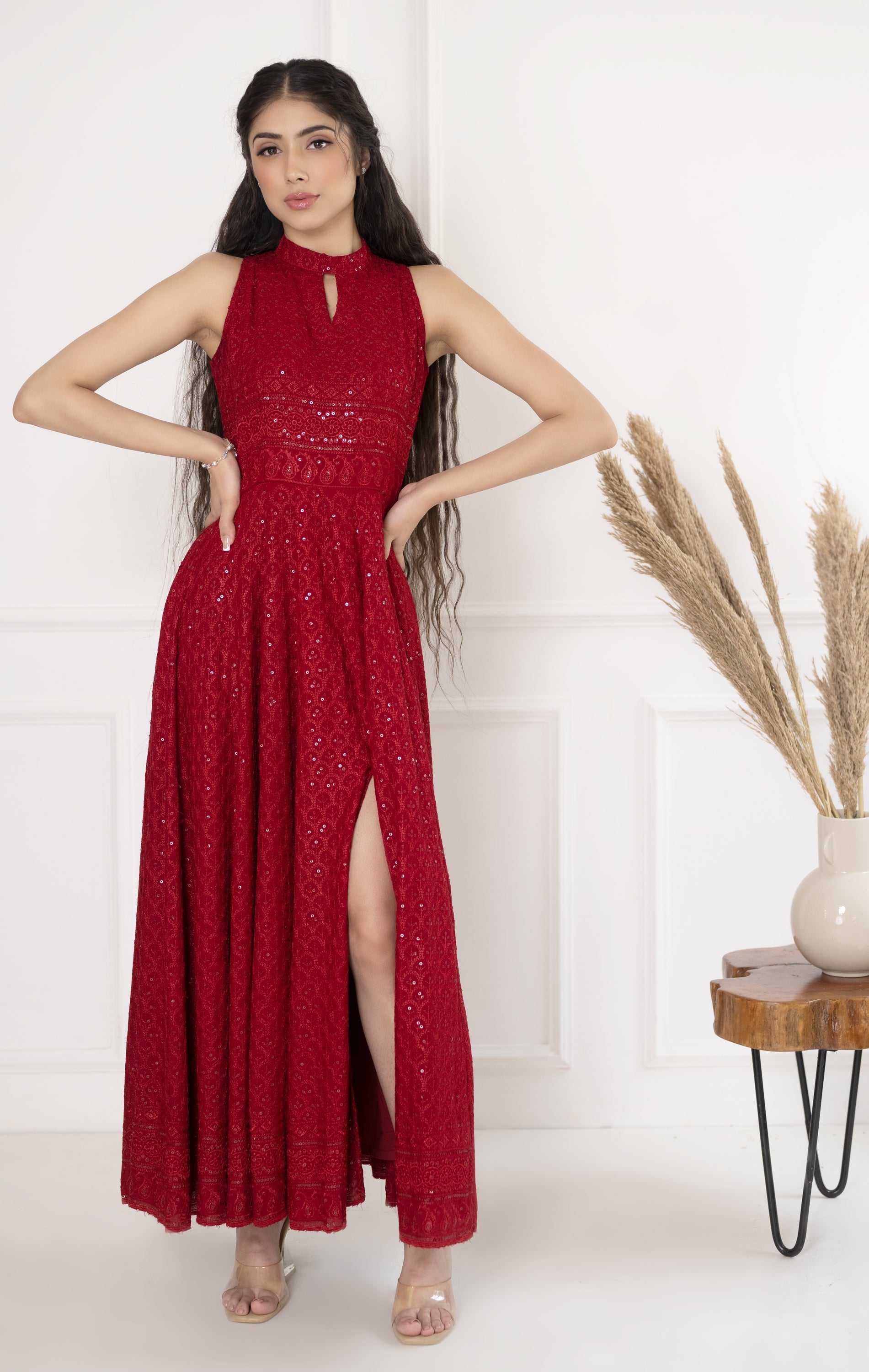 Women's Red Embroidered Dress