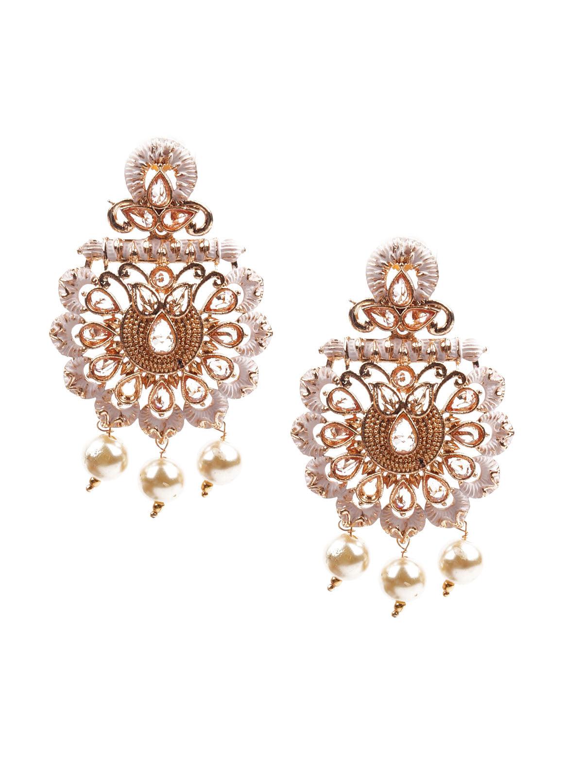 Women's Trendy White And Gold Meenakari Stud Earring
