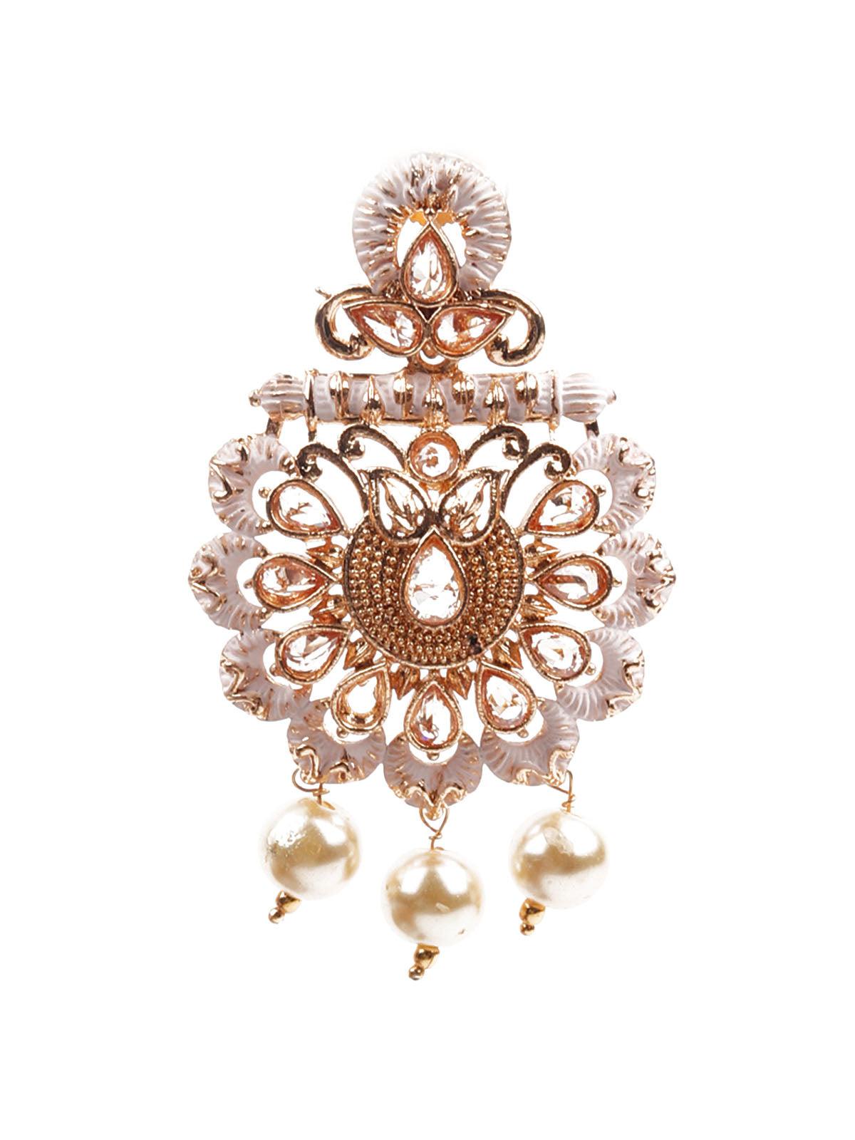 Women's Trendy White And Gold Meenakari Stud Earring