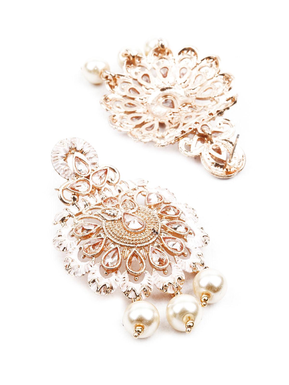 Women's Trendy White And Gold Meenakari Stud Earring