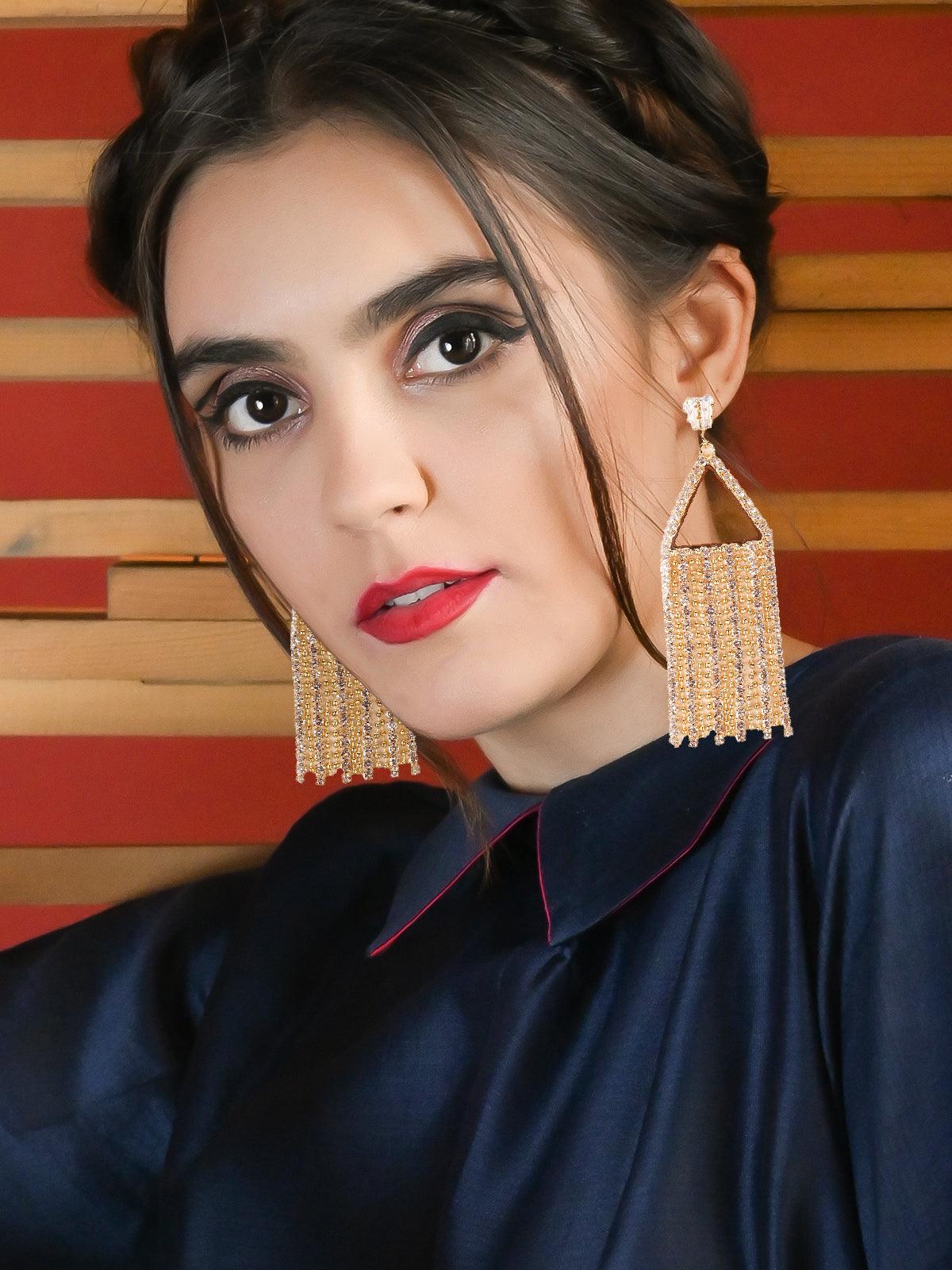 Women's Triangle Gold Crystal Drop Earring