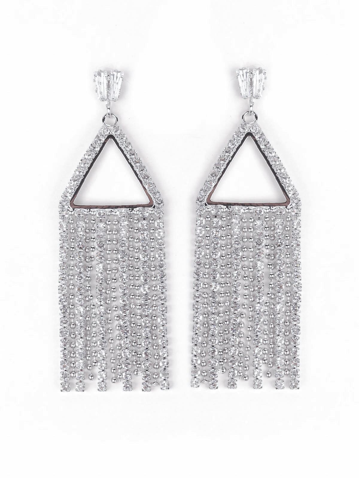 Women's Triangle Silver Crystal Drop Earring