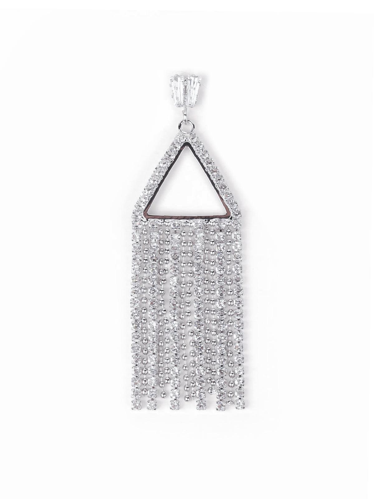 Women's Triangle Silver Crystal Drop Earring