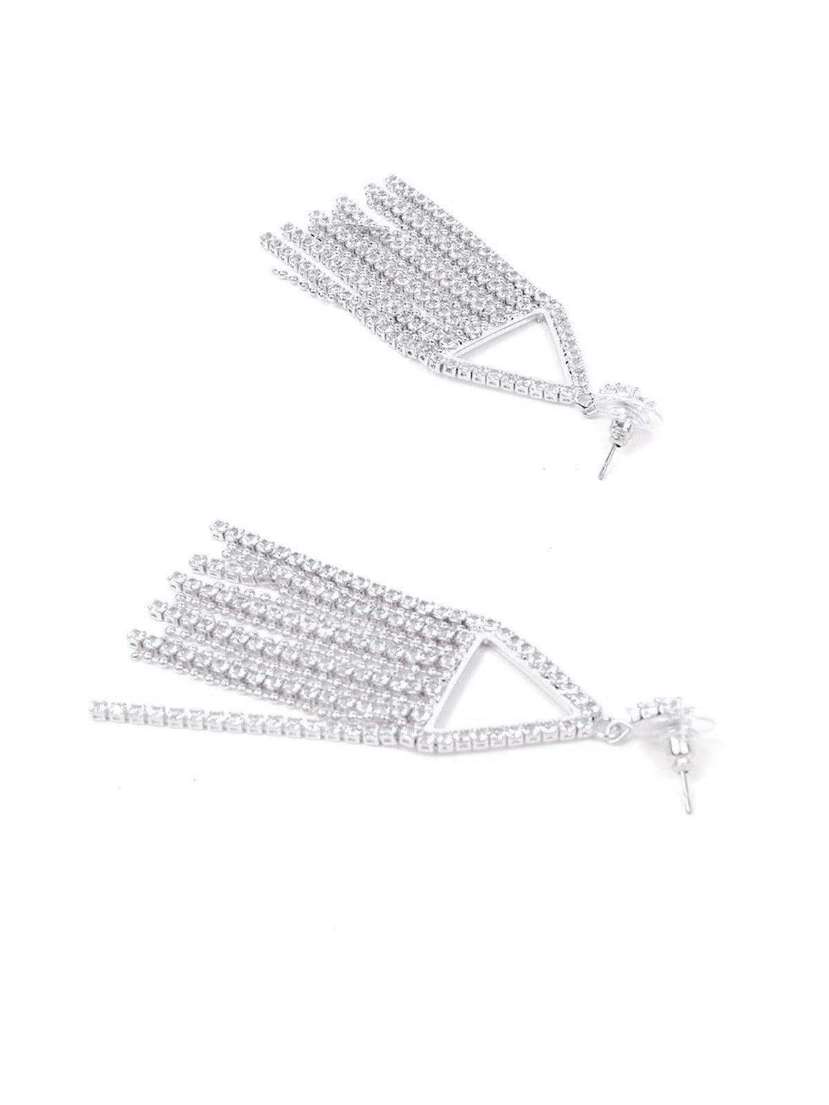Women's Triangle Silver Crystal Drop Earring