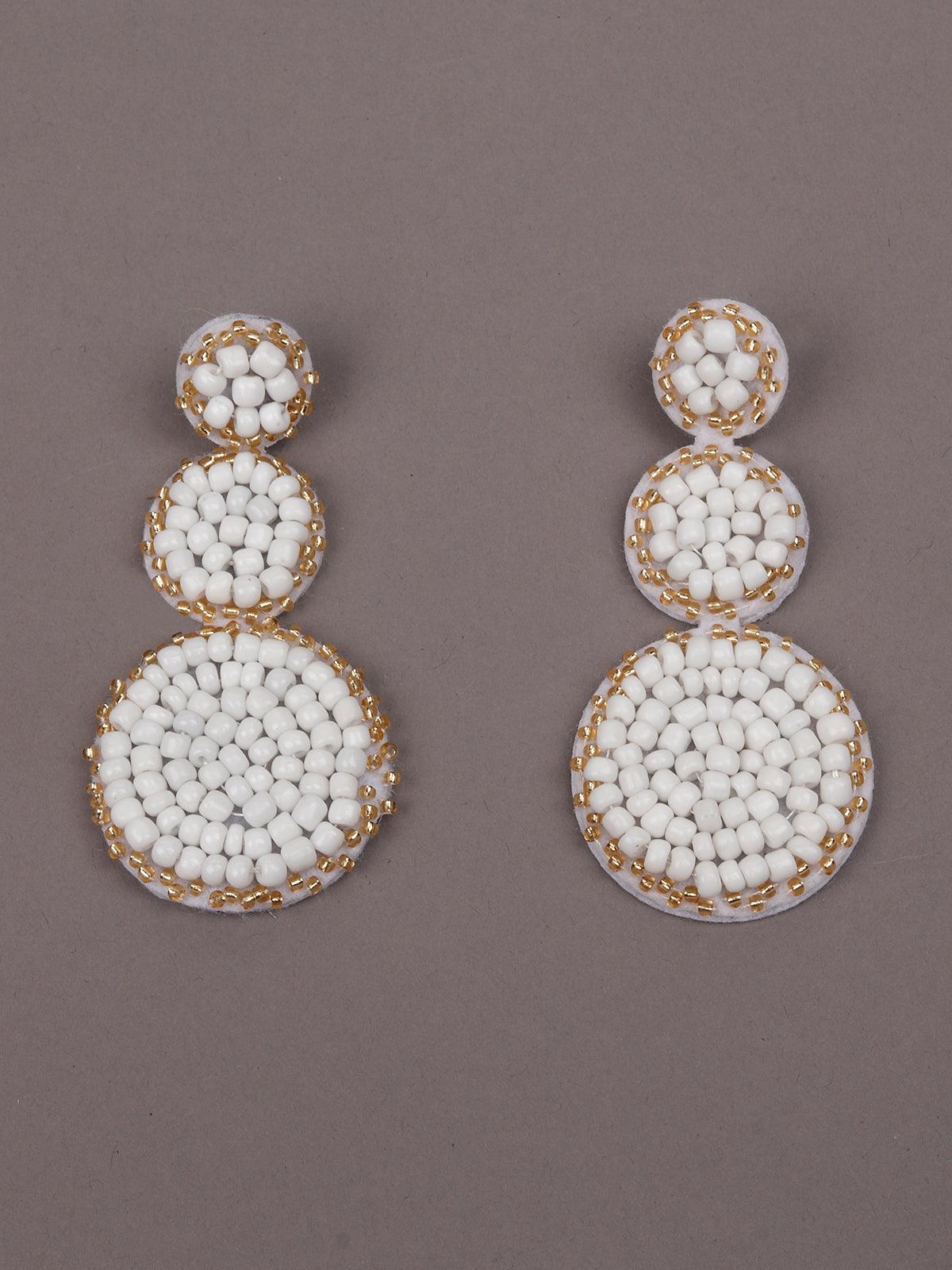 Women's Triple Rouned White Beaded Earring