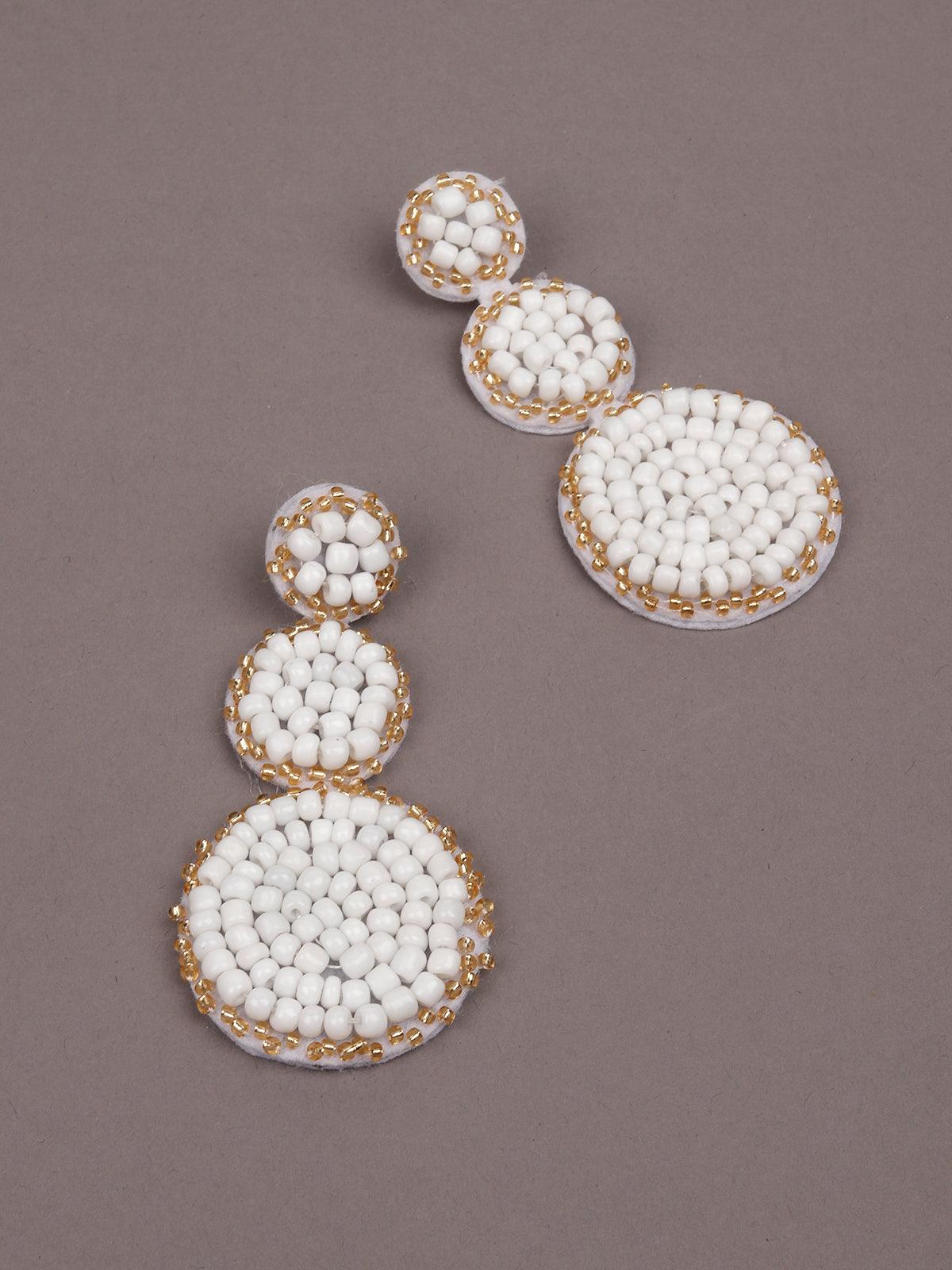 Women's Triple Rouned White Beaded Earring