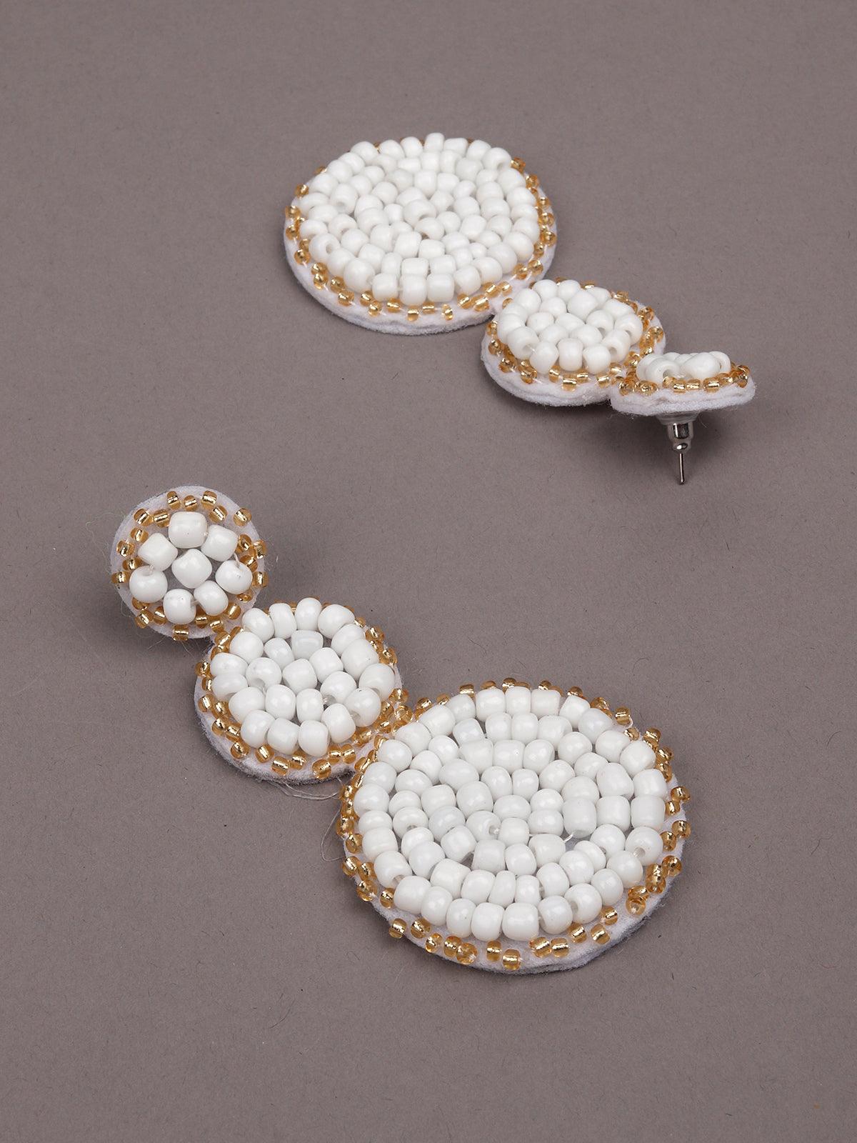 Women's Triple Rouned White Beaded Earring