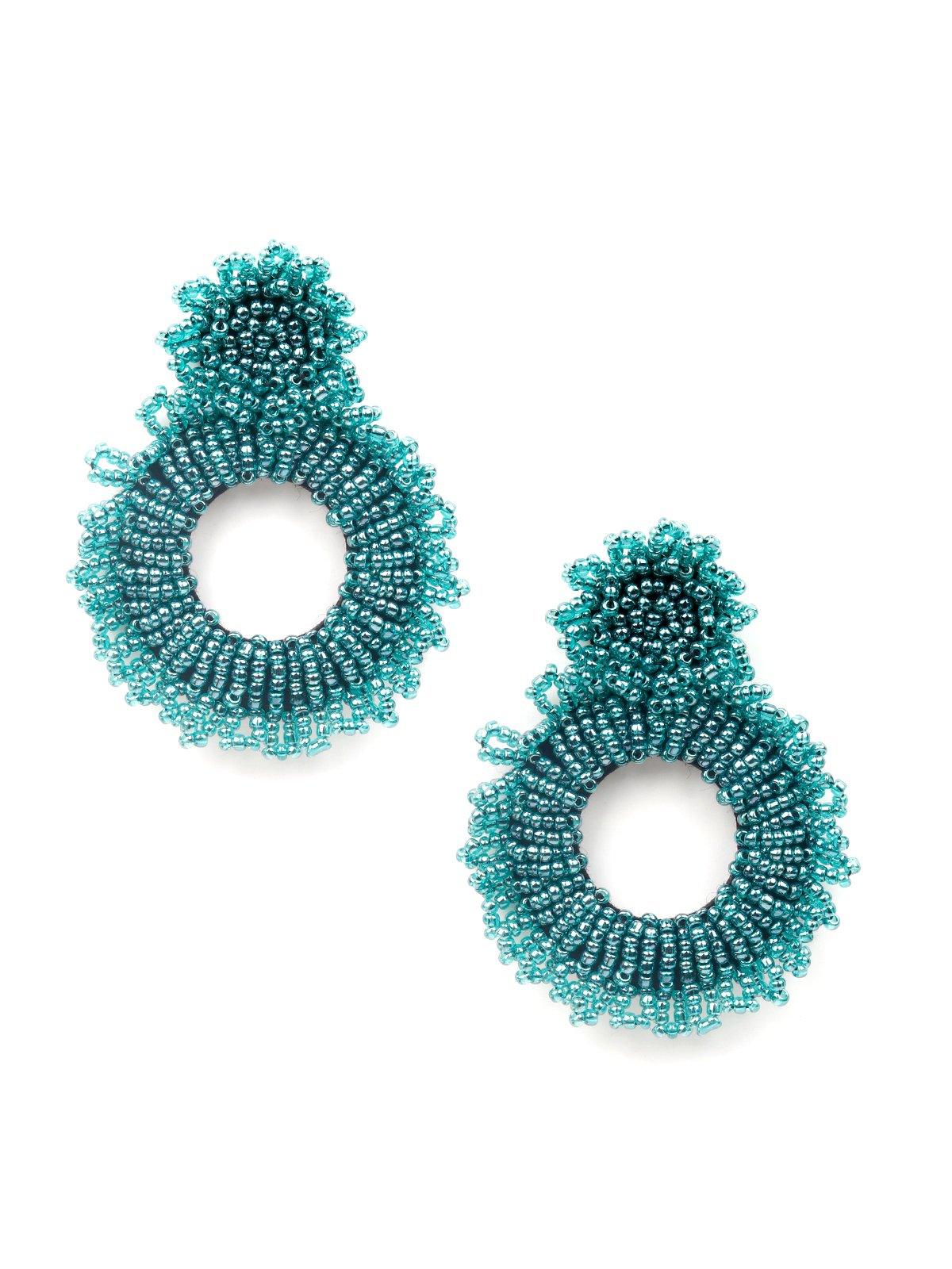 Women's Turquoise Blue Fully Beaded Hoop Earring