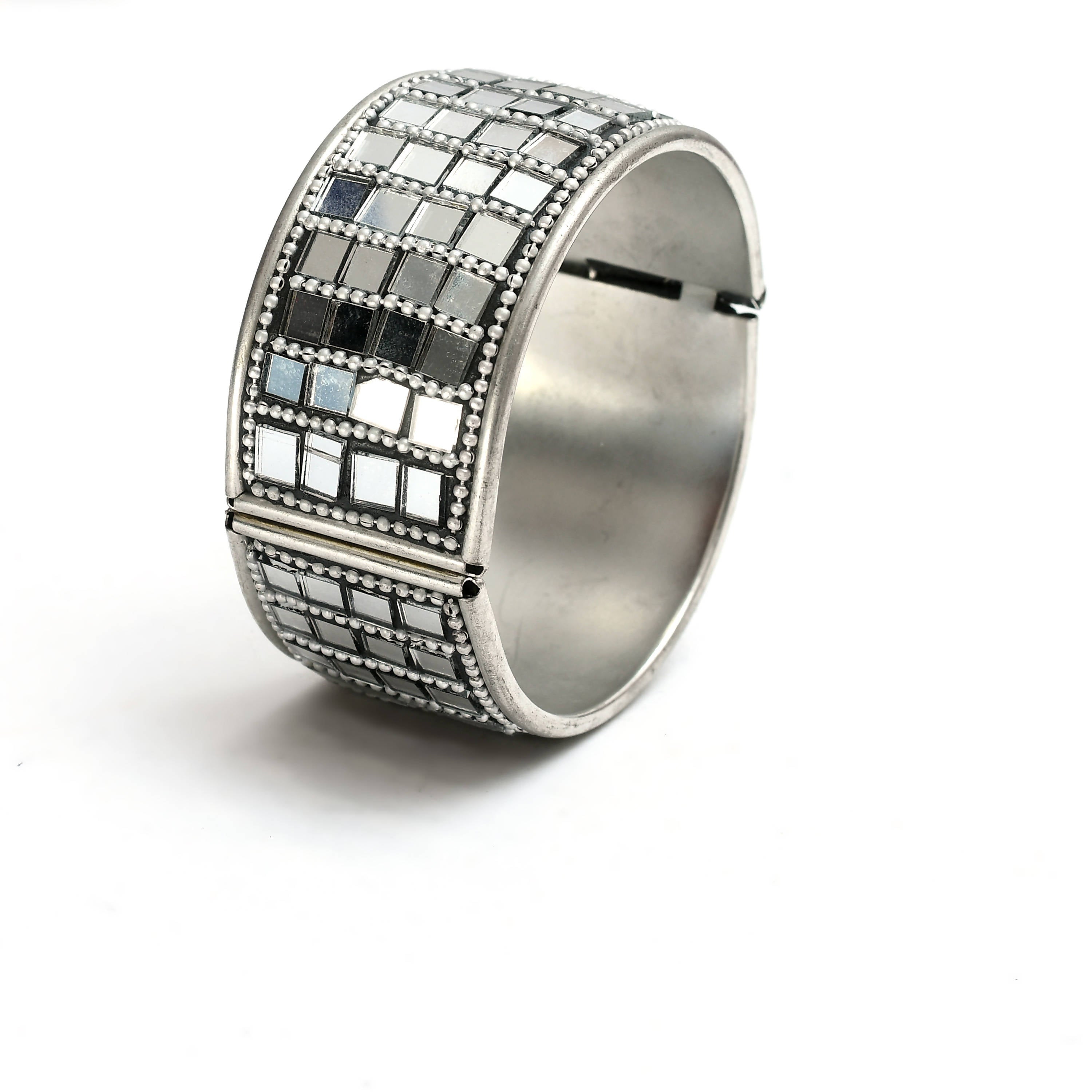 Johar Kamal Oxidised Silver-Plated Mirror Bracelet