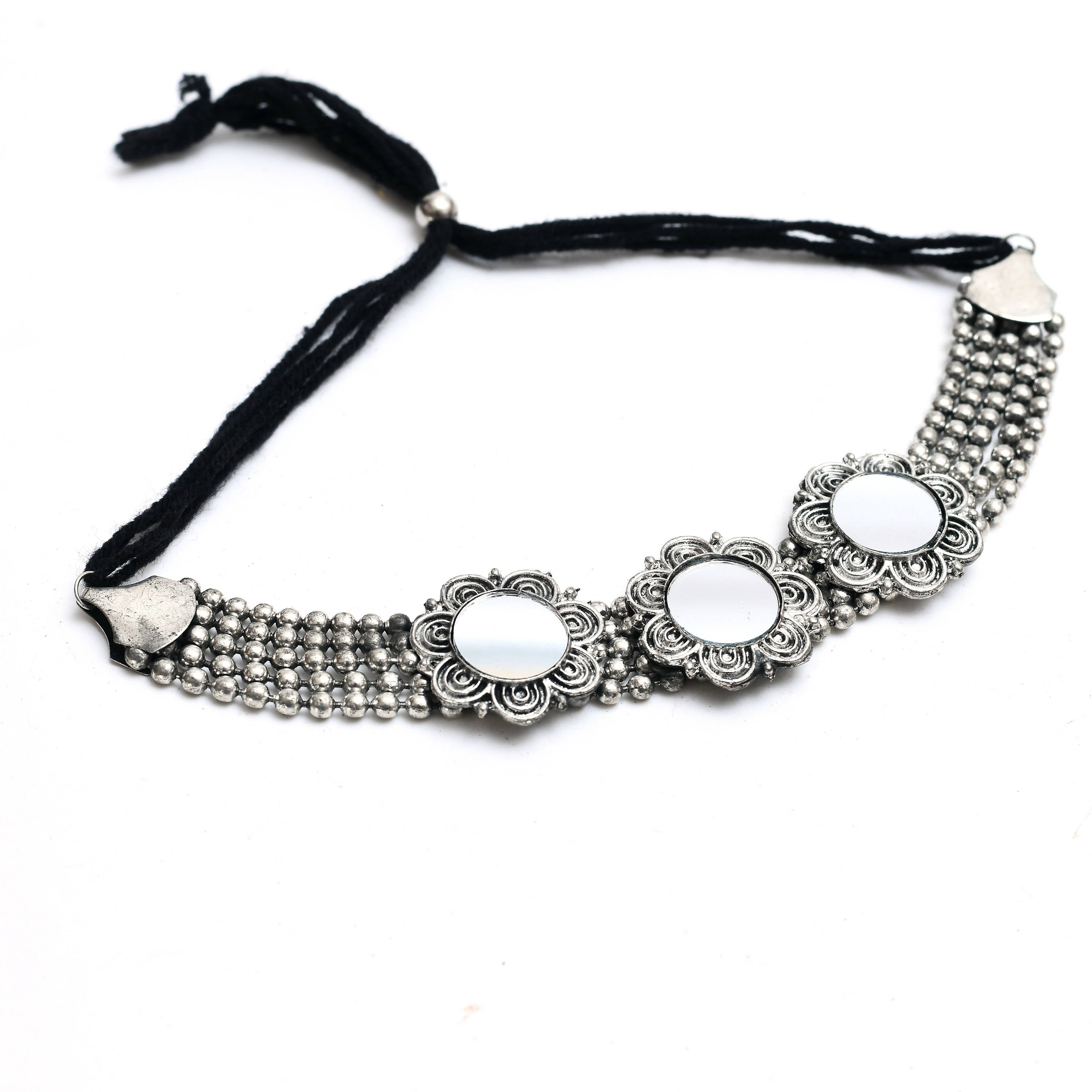 Kamal Johar Silver-Plated Floral Mirror design Neckalace with Ear
