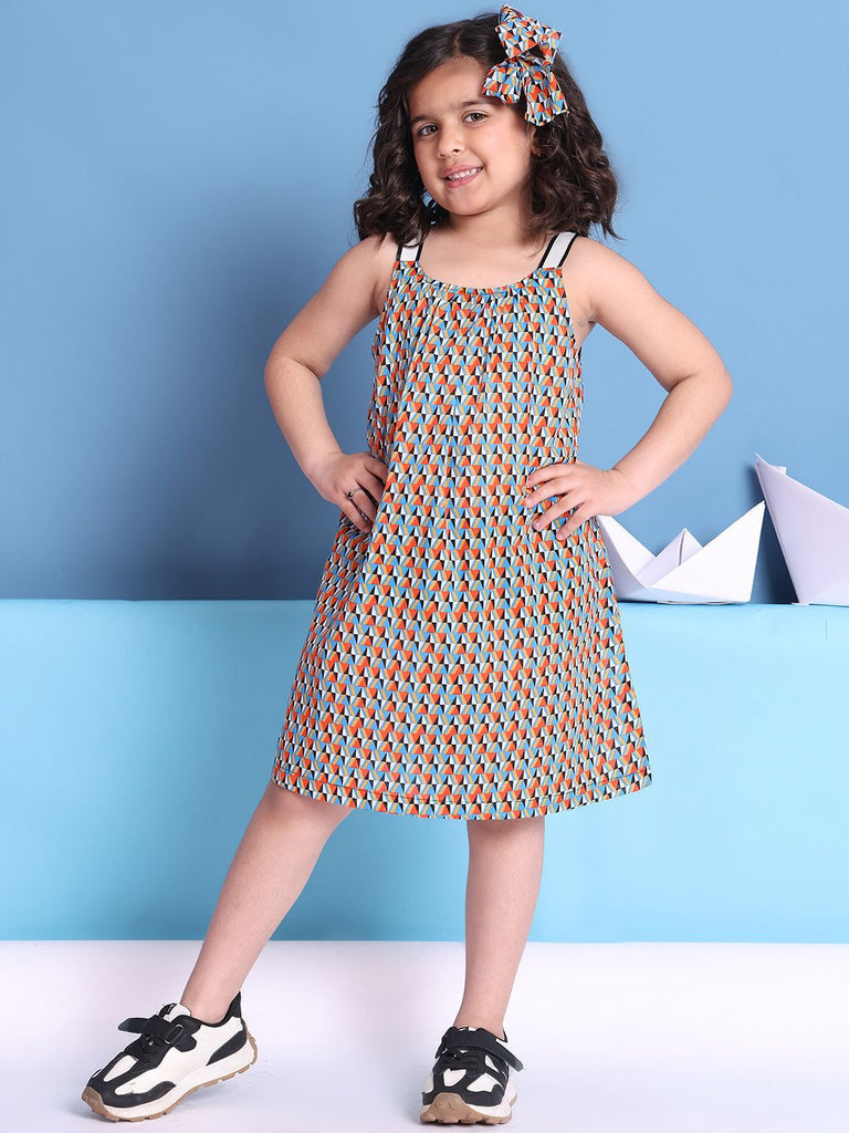 Girl's Multi Color Cotton Printed Dress