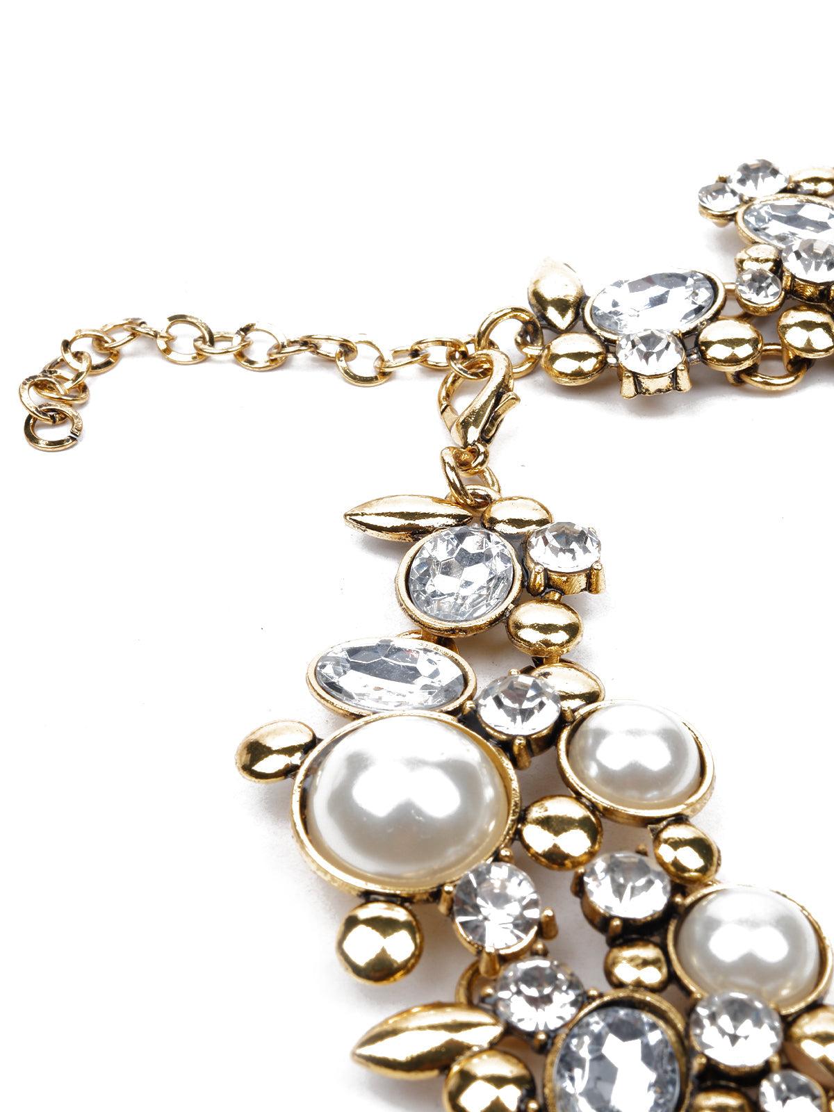 Women's Very Elegant Rounded Embellished With Crystals And Pearls Necklac