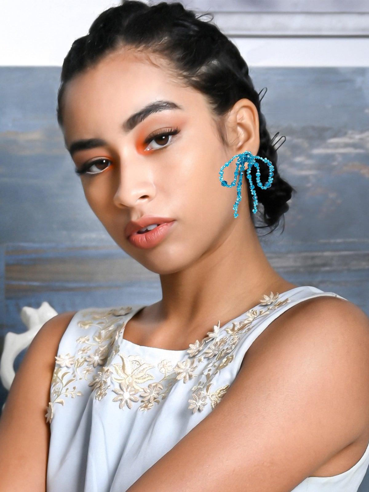 Women's Vibrant Blue Beaded Statement Earring
