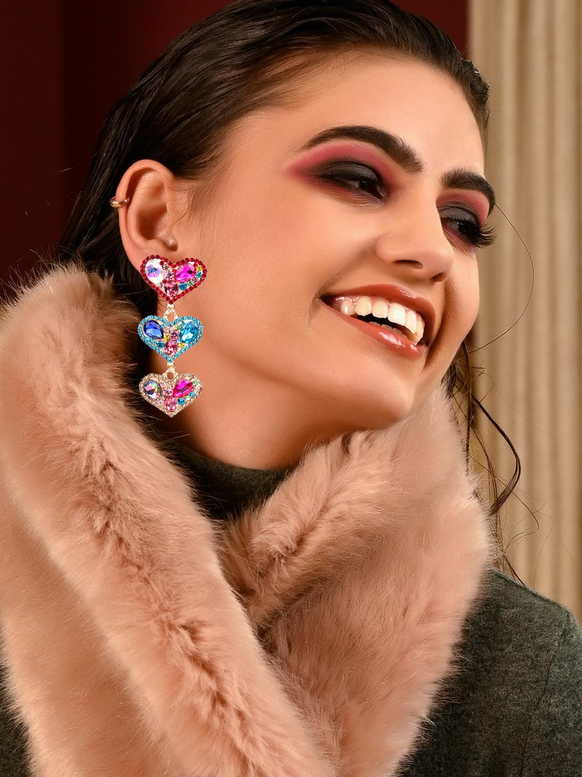 Women's Vibrant Gorgeous Multicoloured Heart-Shaped Earring