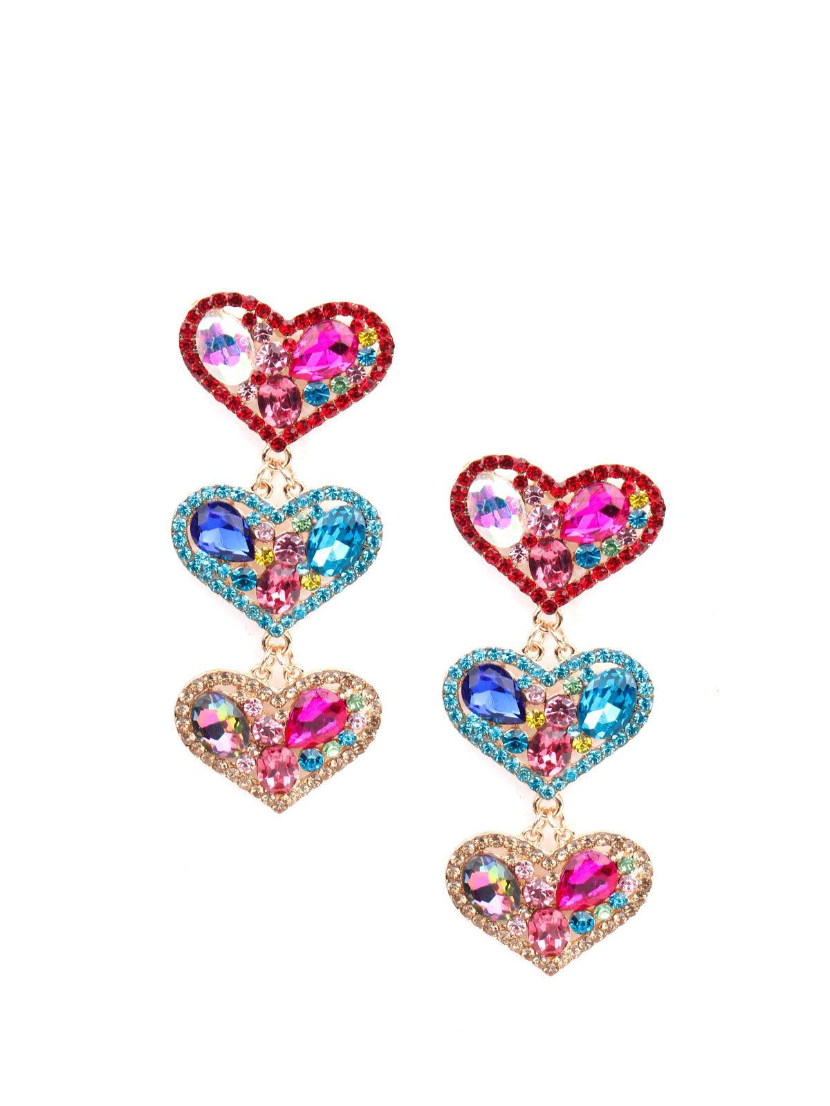 Women's Vibrant Gorgeous Multicoloured Heart-Shaped Earring