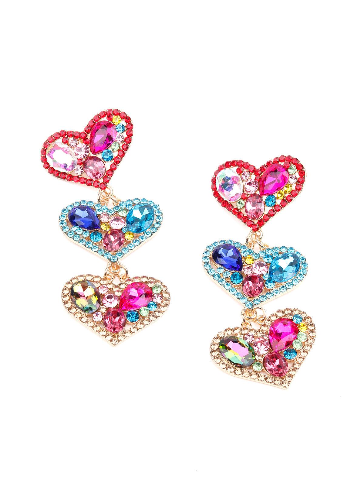 Women's Vibrant Gorgeous Multicoloured Heart-Shaped Earring