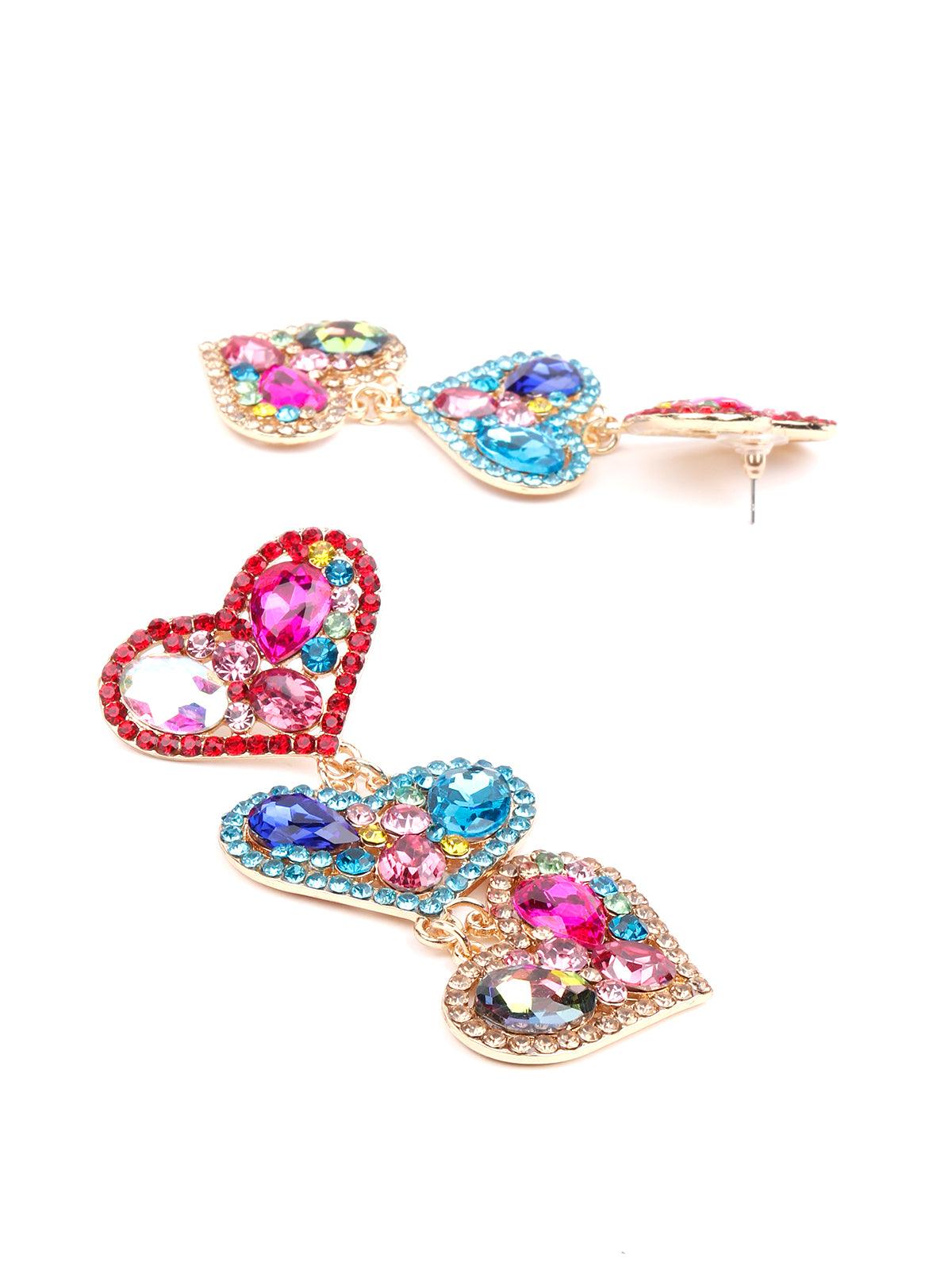 Women's Vibrant Gorgeous Multicoloured Heart-Shaped Earring
