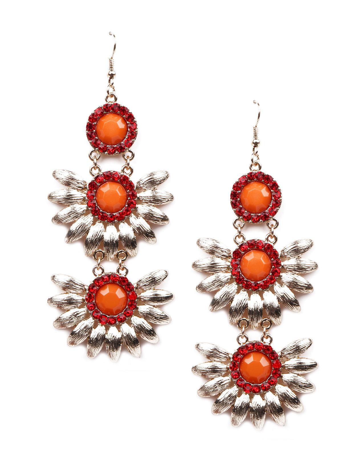 Women's Vibrant Orange Floral Earring