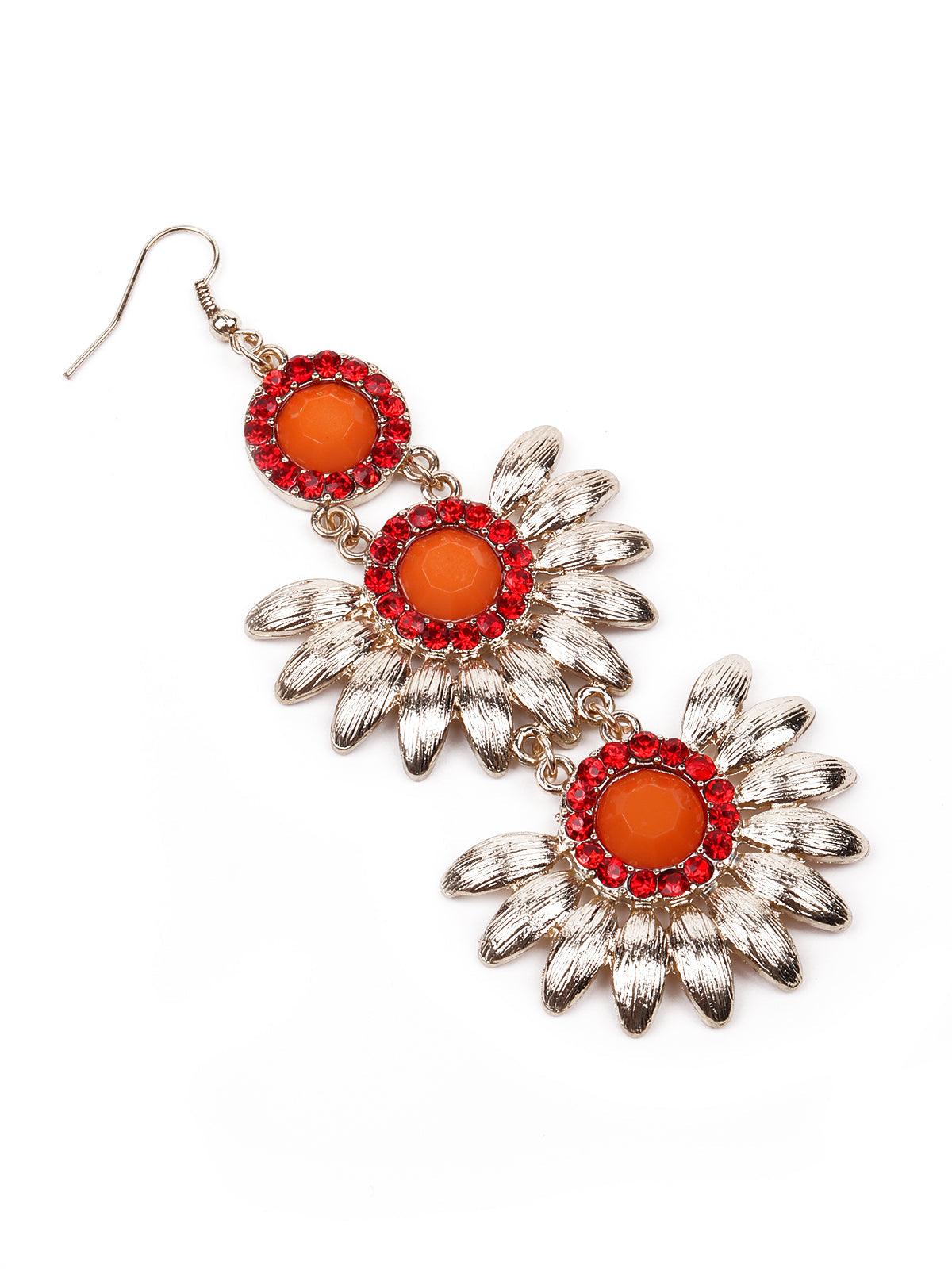 Women's Vibrant Orange Floral Earring