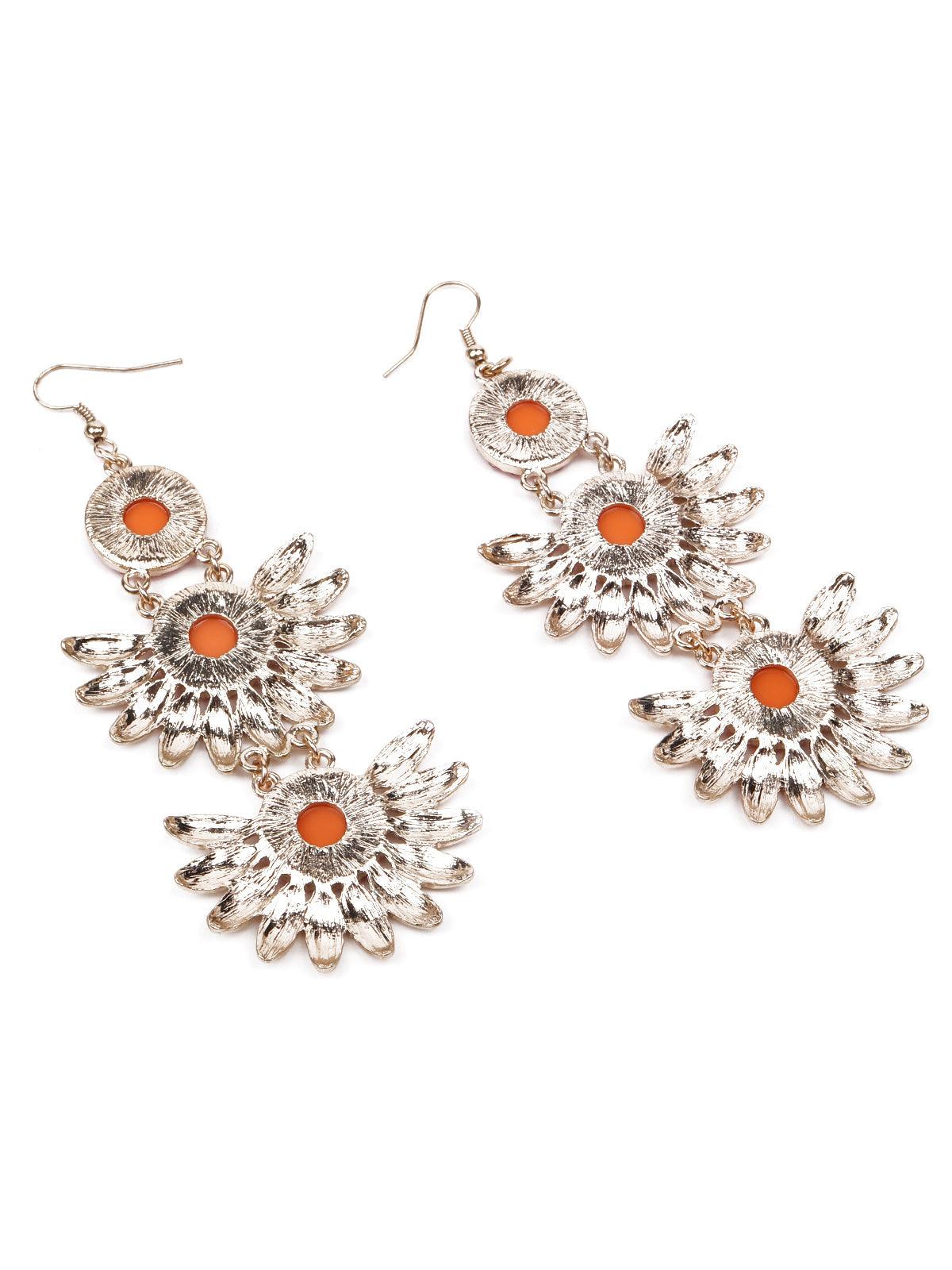 Women's Vibrant Orange Floral Earring