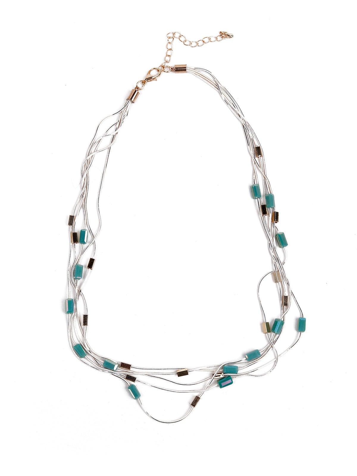 Women's Whimsical Blue Beaded Metallic Necklac