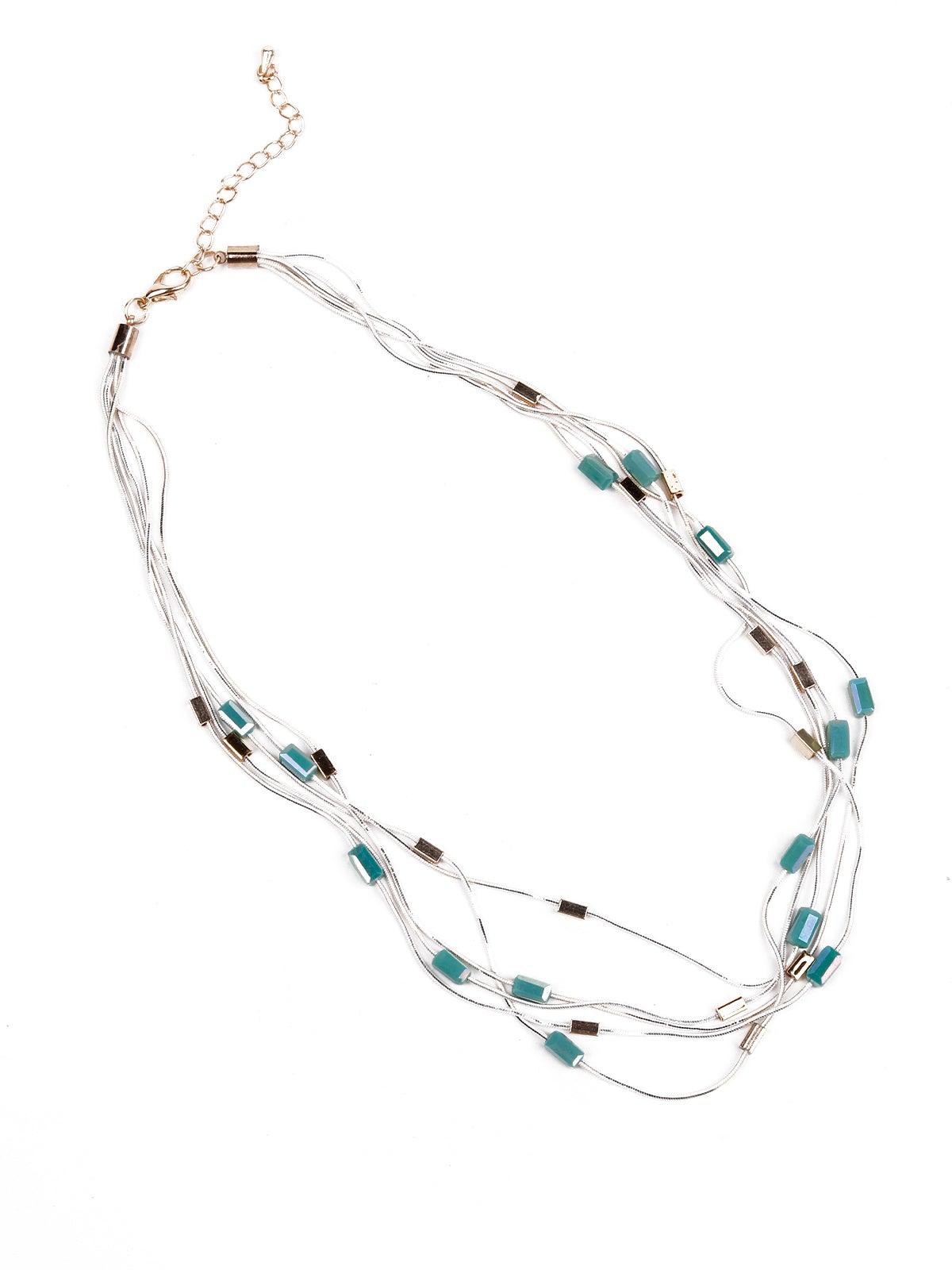 Women's Whimsical Blue Beaded Metallic Necklac
