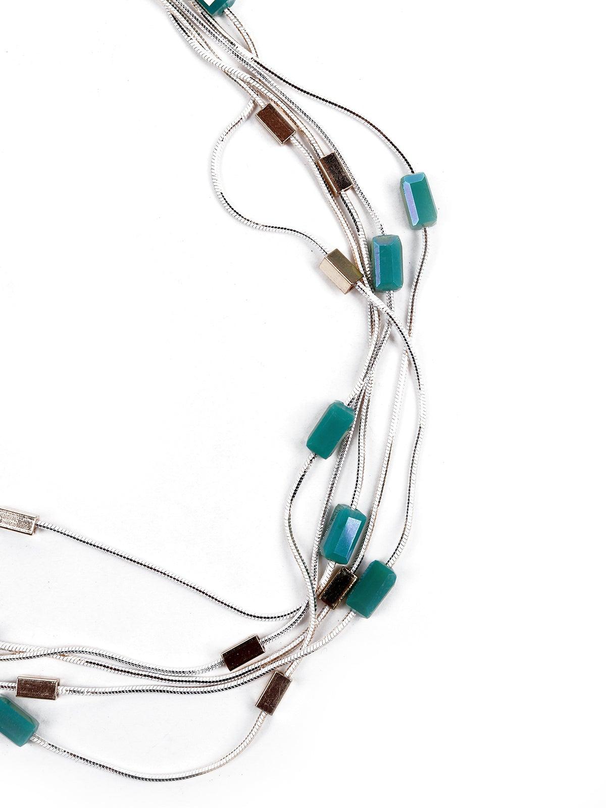 Women's Whimsical Blue Beaded Metallic Necklac