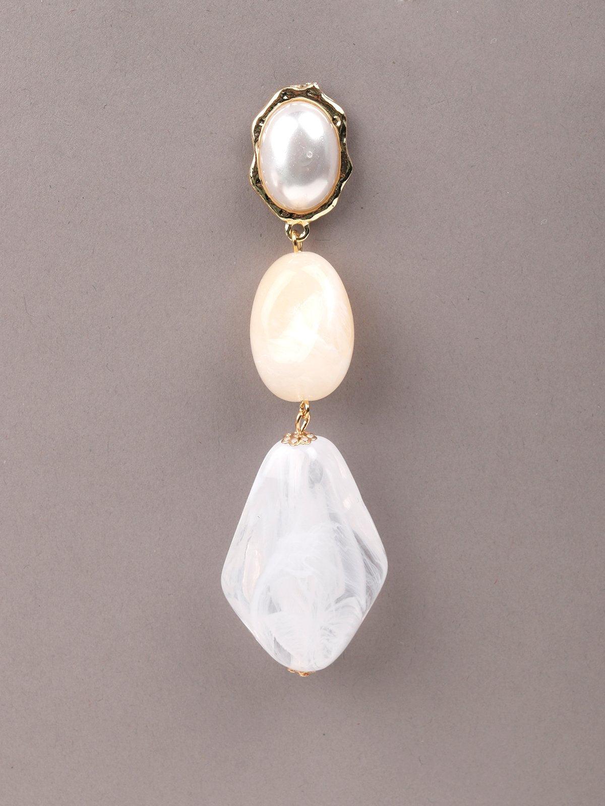 Women's White And Cream Coloured Three Interlinked Stoned Earring