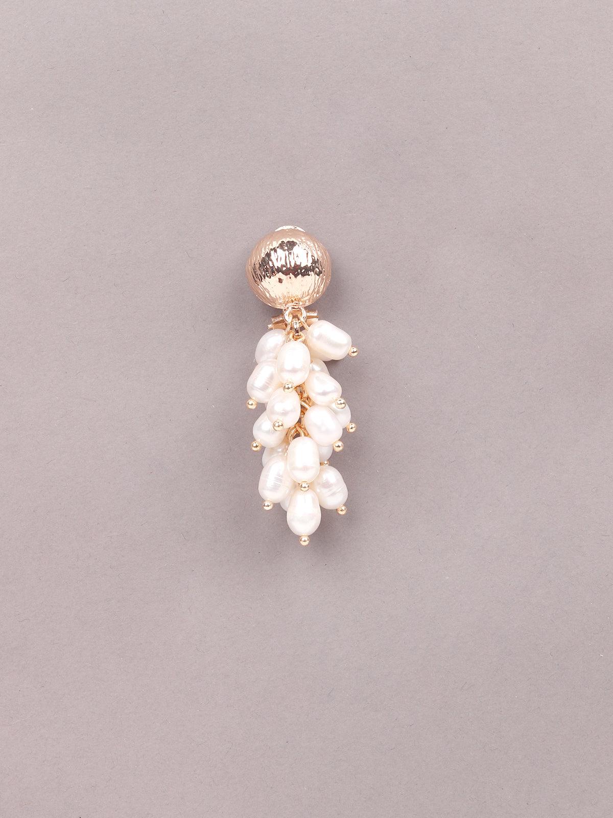 Women's White And Gold Beaded Drop Earring
