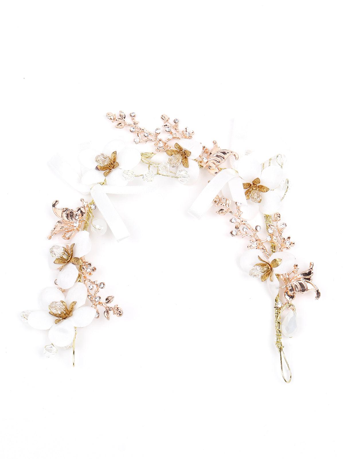 Women's White And Gold Beautiful Floral Bracele
