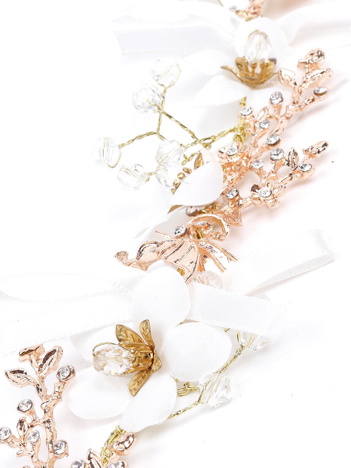 Women's White And Gold Beautiful Floral Bracele