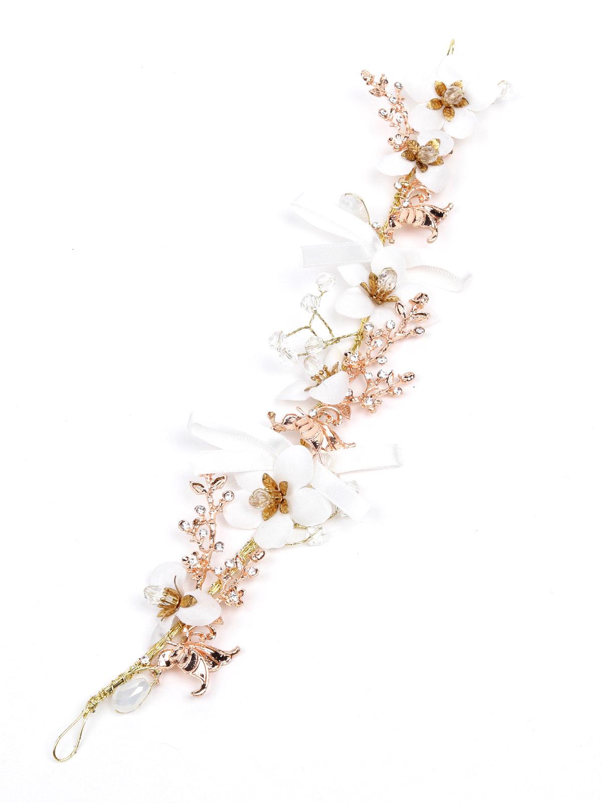 Women's White And Gold Beautiful Floral Bracele