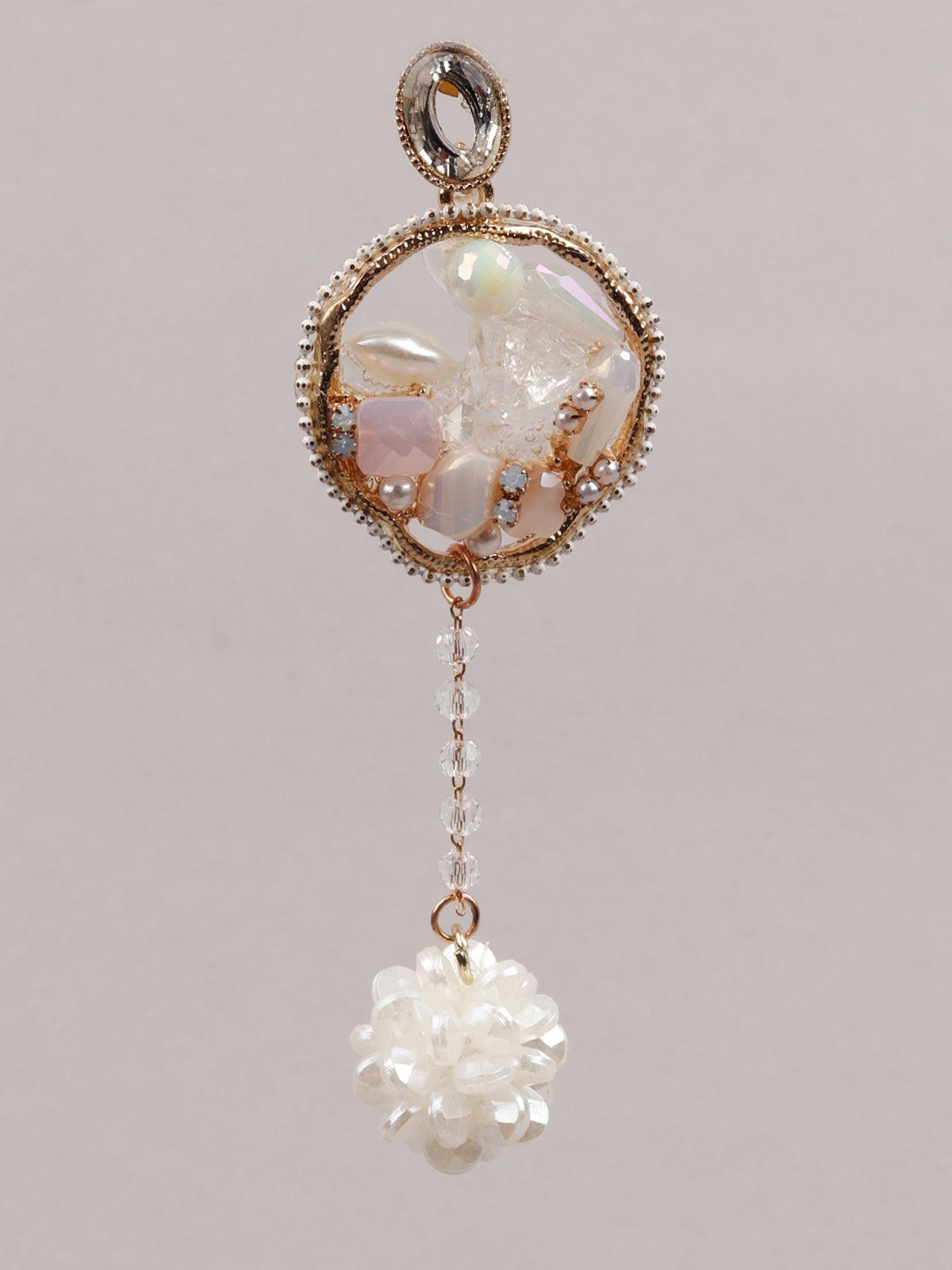 Women's White And Gold Dangle Earring