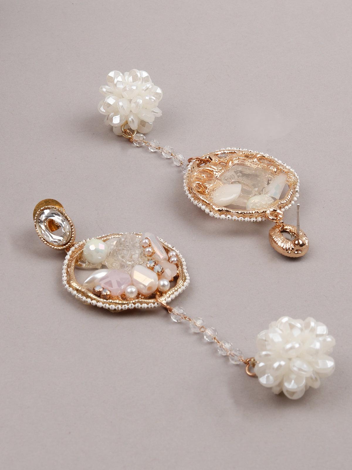 Women's White And Gold Dangle Earring