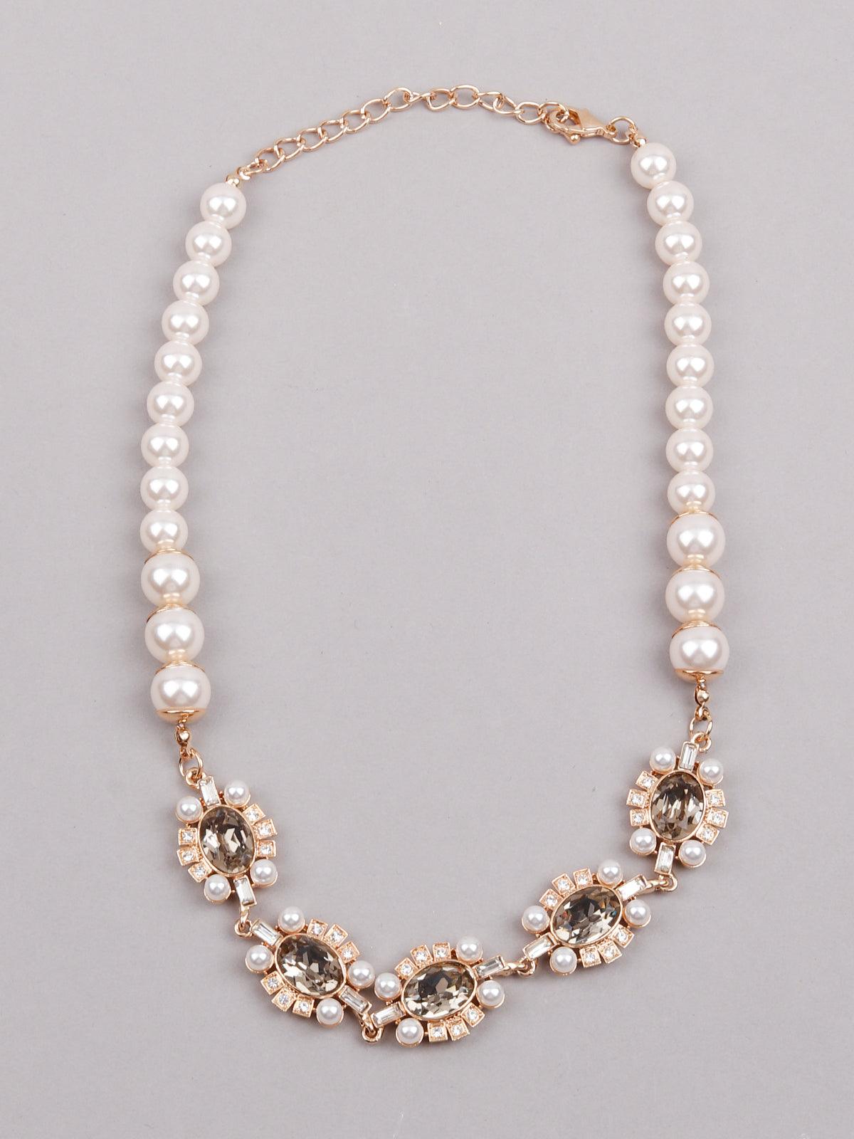 Women's White And Grey Necklac