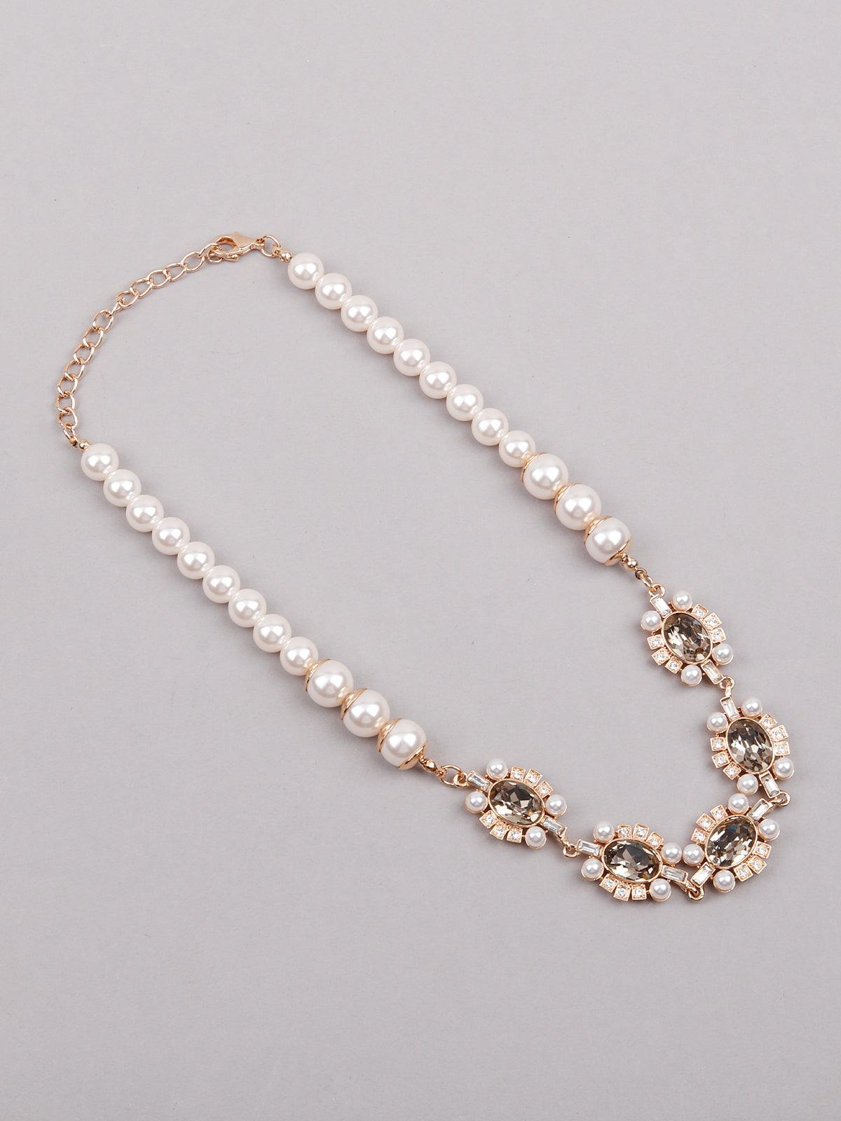 Women's White And Grey Necklac