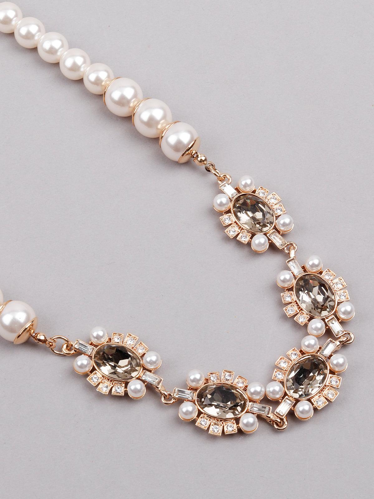 Women's White And Grey Necklac