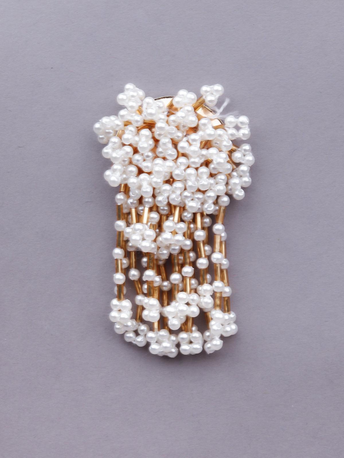 Women's White Artifical Beads Drop Statement Earrings